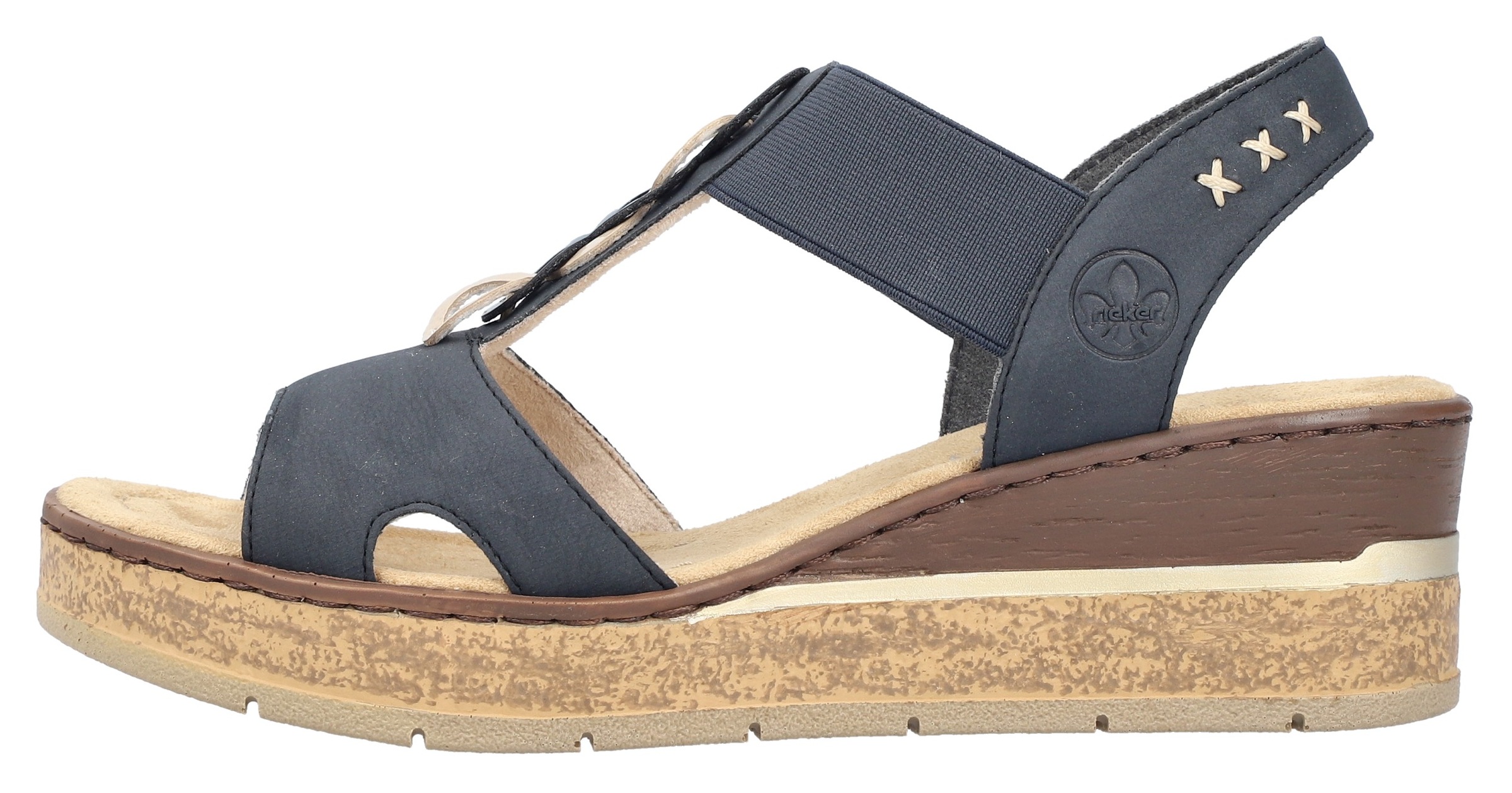 Rieker Keilsandalette, Sommerschuh, Sandale, Plateausandale mit Gummizug für guten Sitz