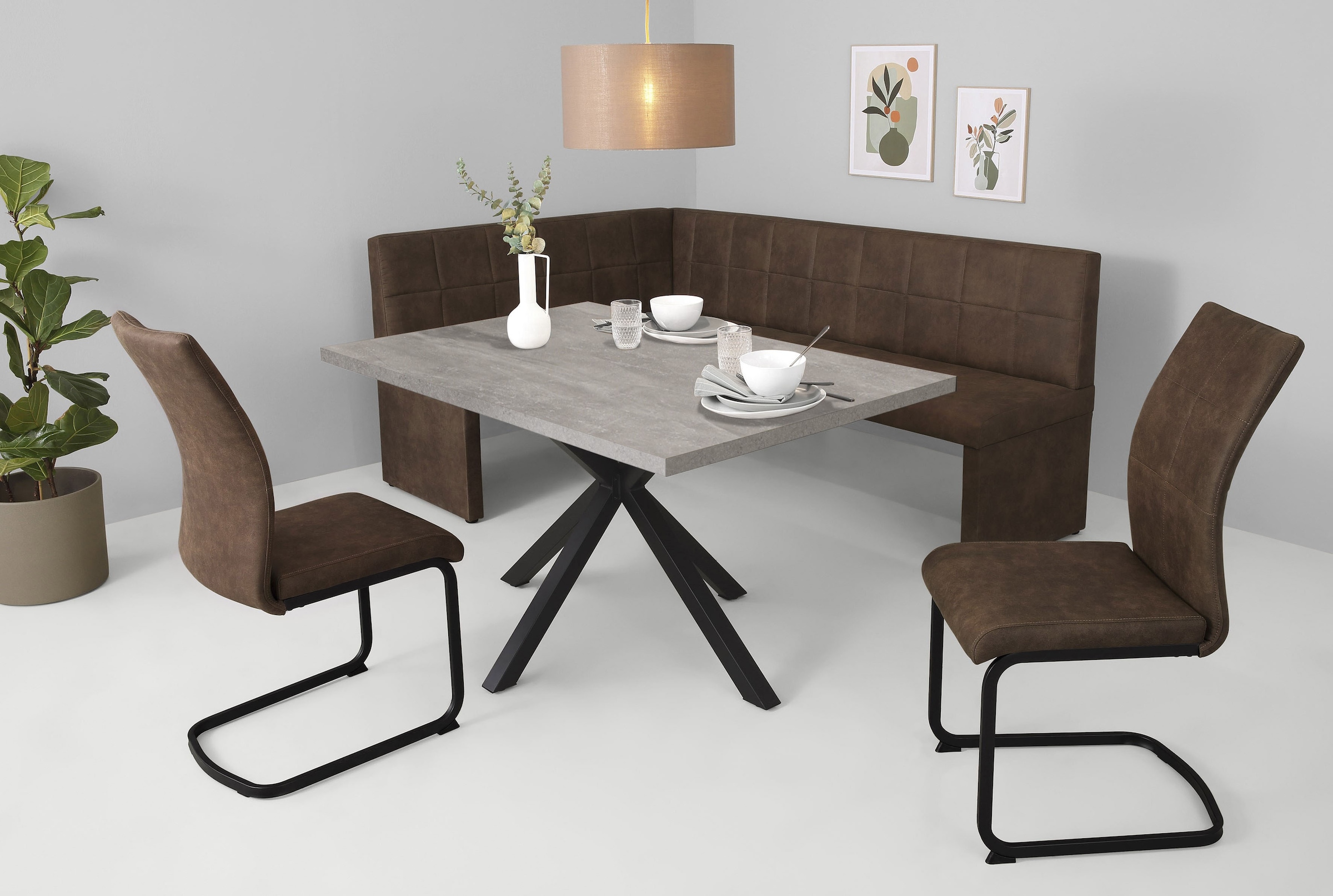 HELA Essgruppe "SPREE" 4 Stk. tlg. Esstisch 140x90 cm mit Dickkante, Microf günstig online kaufen