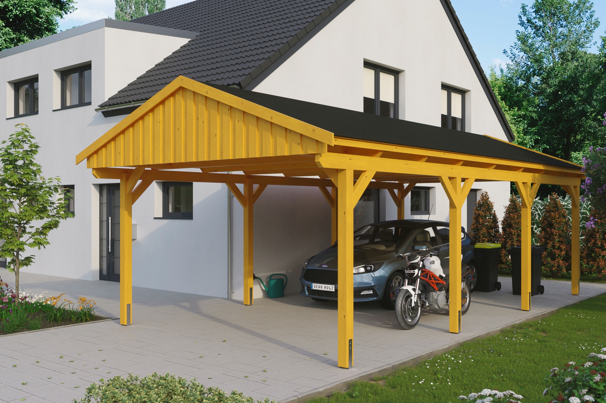 Skanholz "Fichtelberg" Massivholz hellbraun mit schwarzen Schindeln
