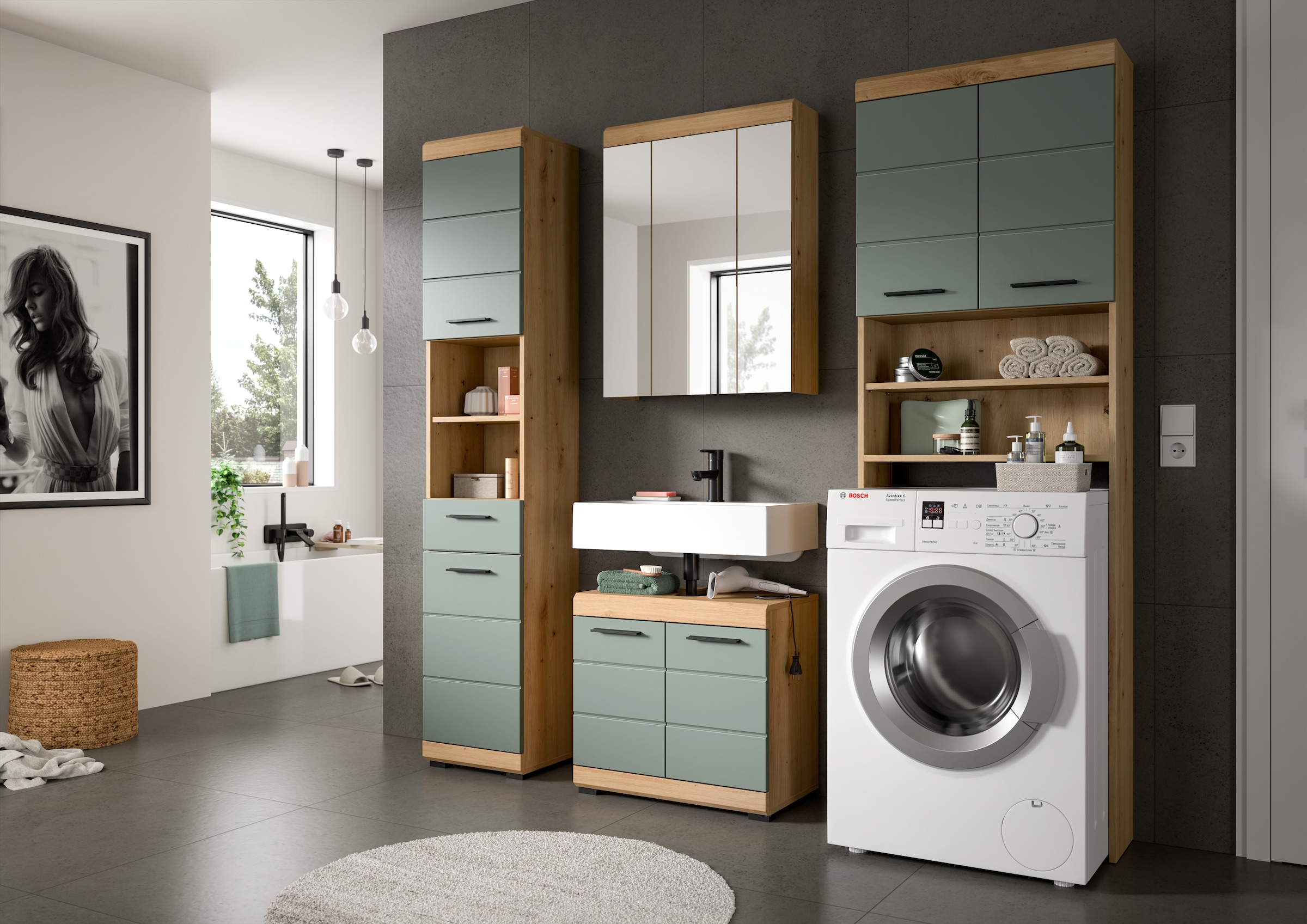 INOSIGN Badmöbel-Set »Siena, 4 teilig, bestehend aus:«, (Set), Hochschrank, WBU, Spiegelschrank, Waschmaschinenumbauschrank
