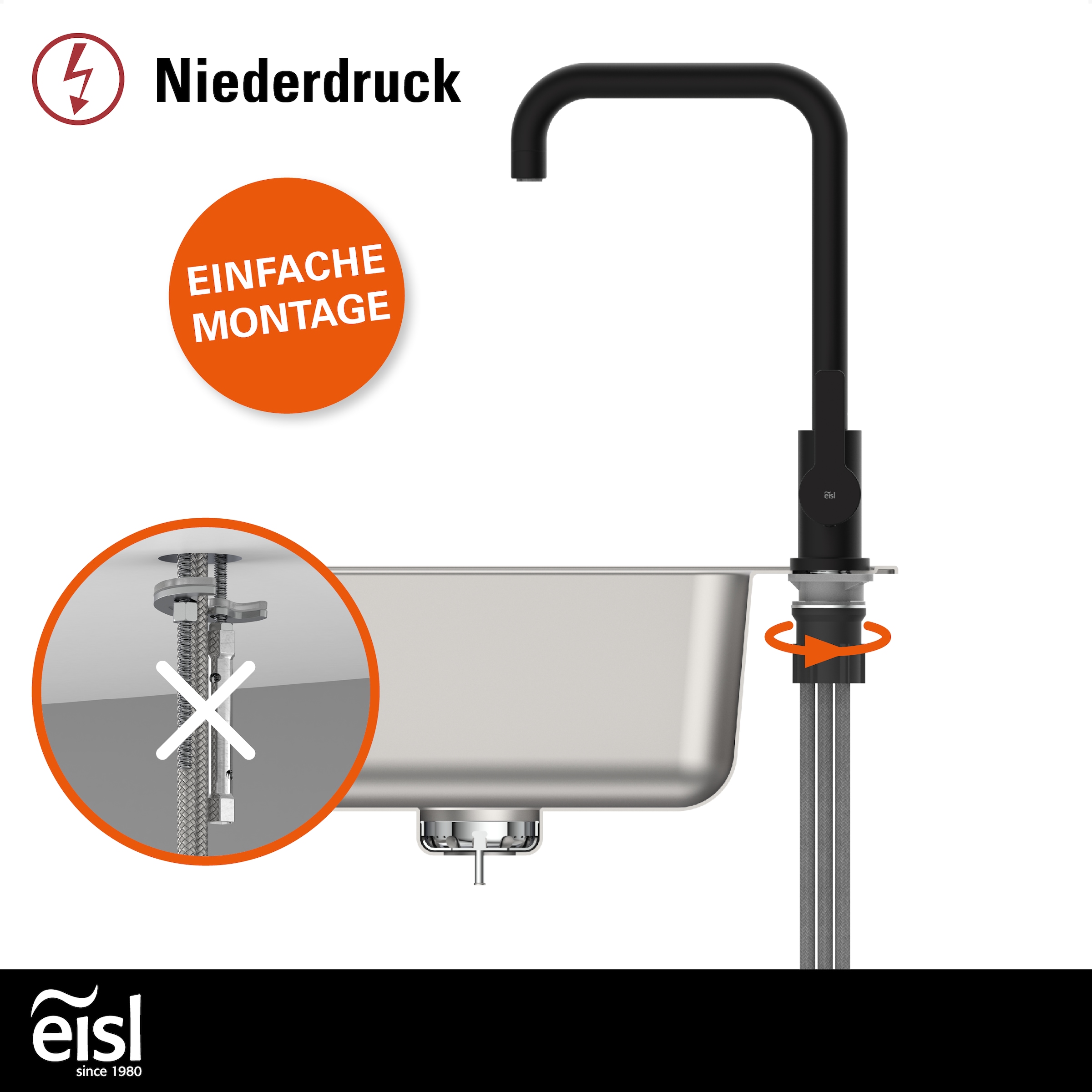 Eisl Spültischarmatur »Futura« Niederdruckarmatur, Dripless, Cold-Start, 360° schwenkbar