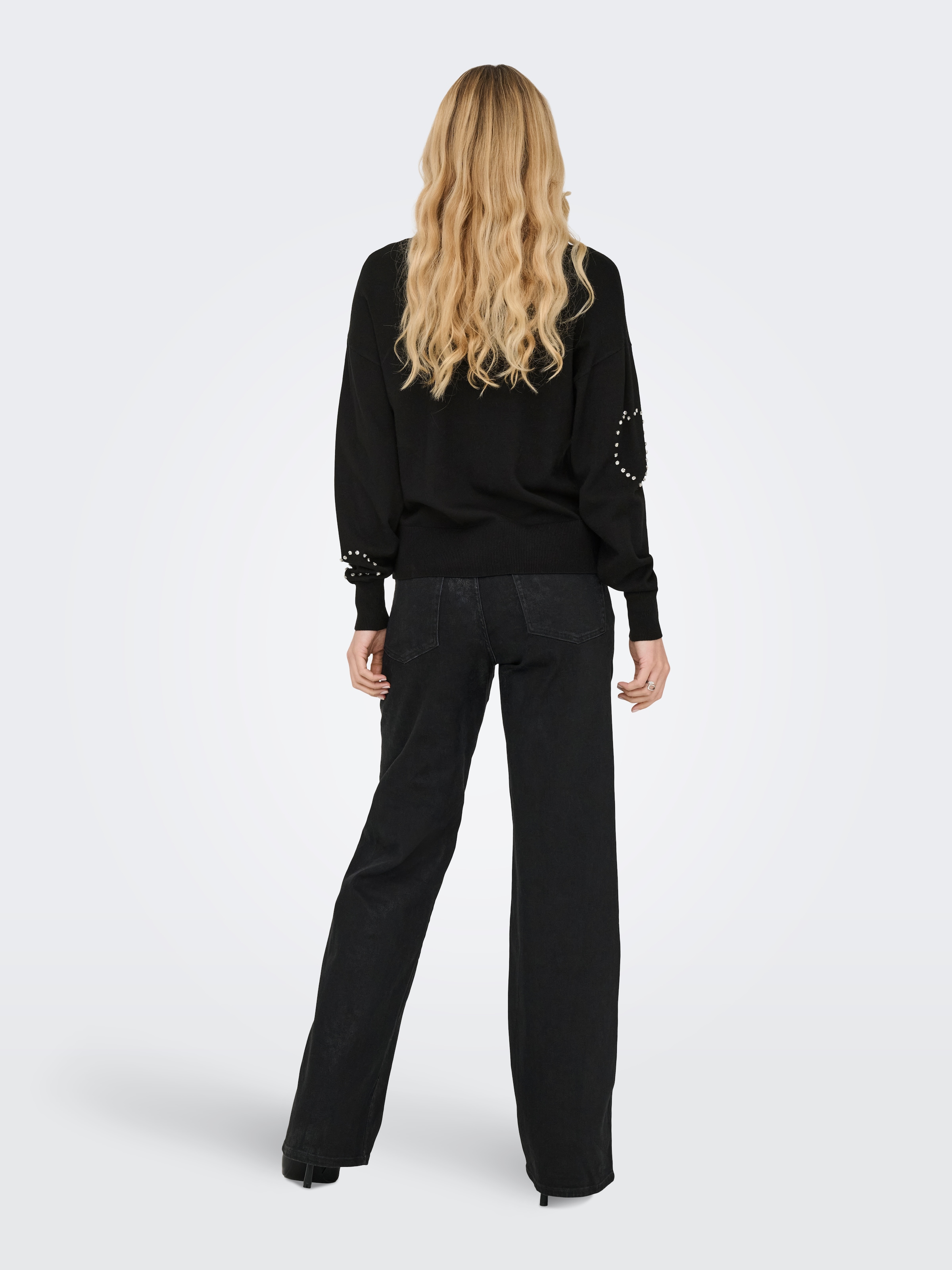 ONLY Rundhalspullover »ONLBEE LS HEART BLING O-NECK CC KNT« mit Glitzersteinen