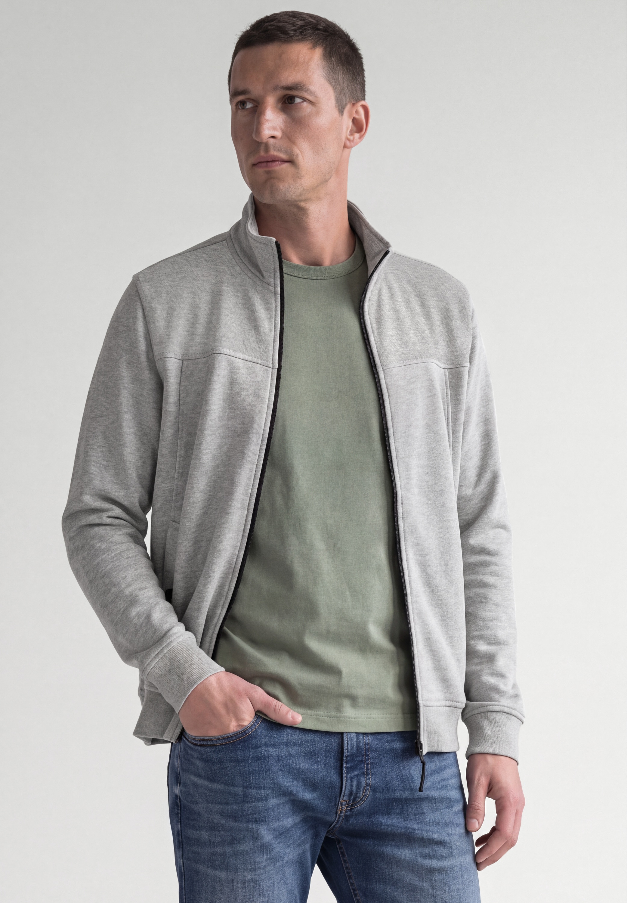 STREET ONE MEN Fleecejacke ohne Kapuze mit Stehkragen