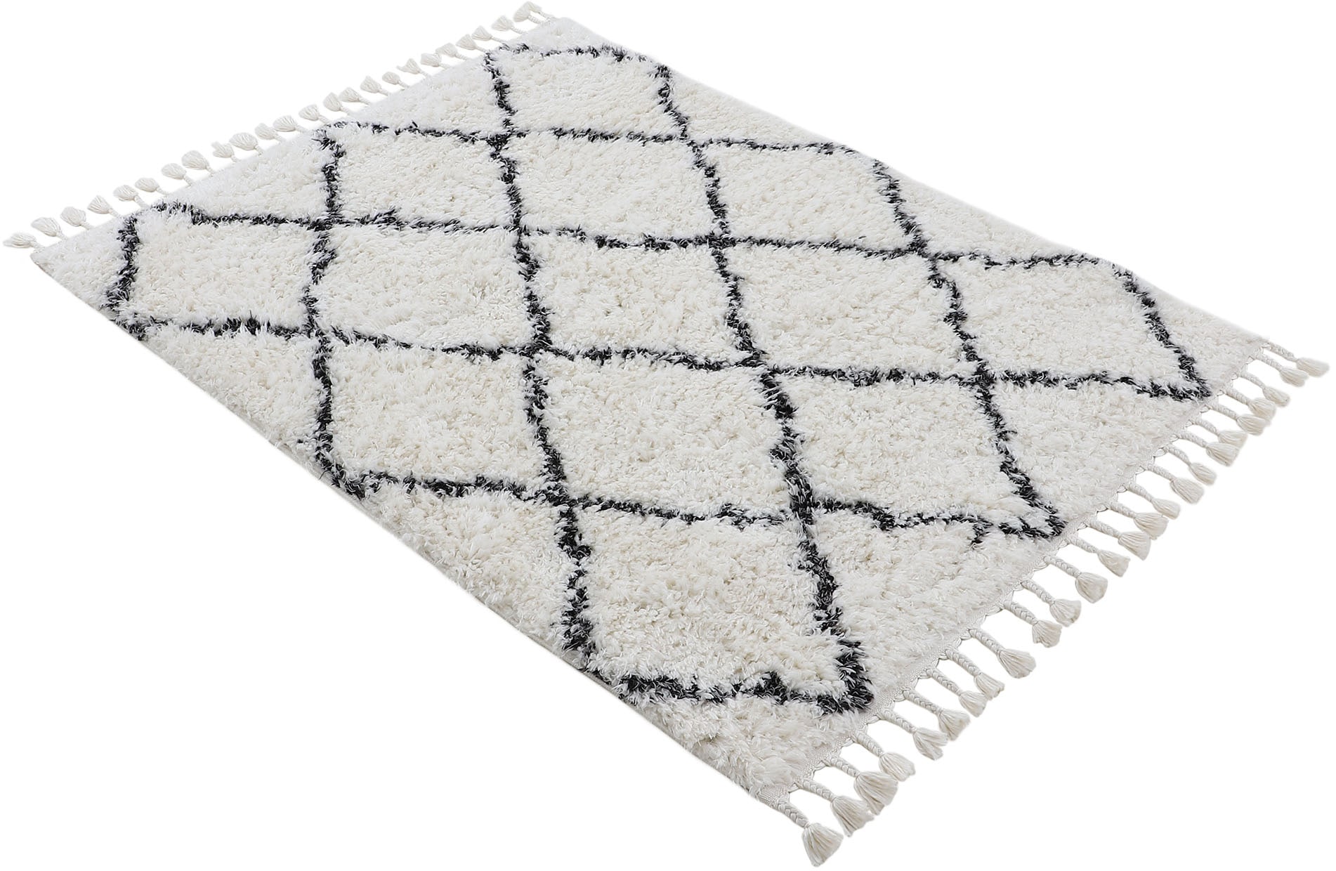 carpetfine Hochflor-Teppich »Eddy«, rechteckig, 30 mm Höhe, auch in quadratischer Form, mit Fransen, Wohnzimmer