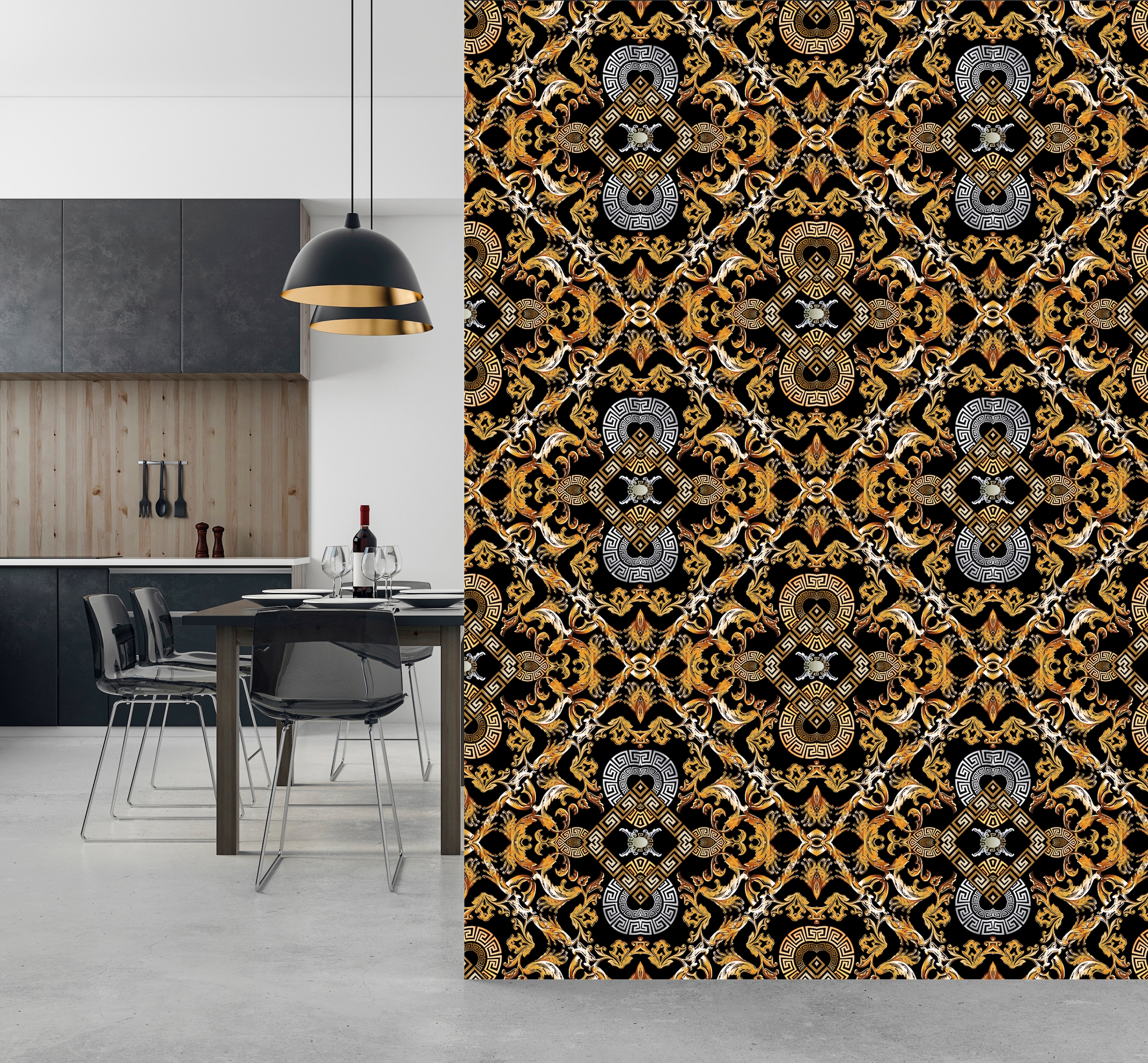 queence Vinyltapete »Marlo«, bedruckt-Barock-Antikoptik-Kunst, 90x250cm, selbstklebend, kinderleichte Anbringung, Sticker