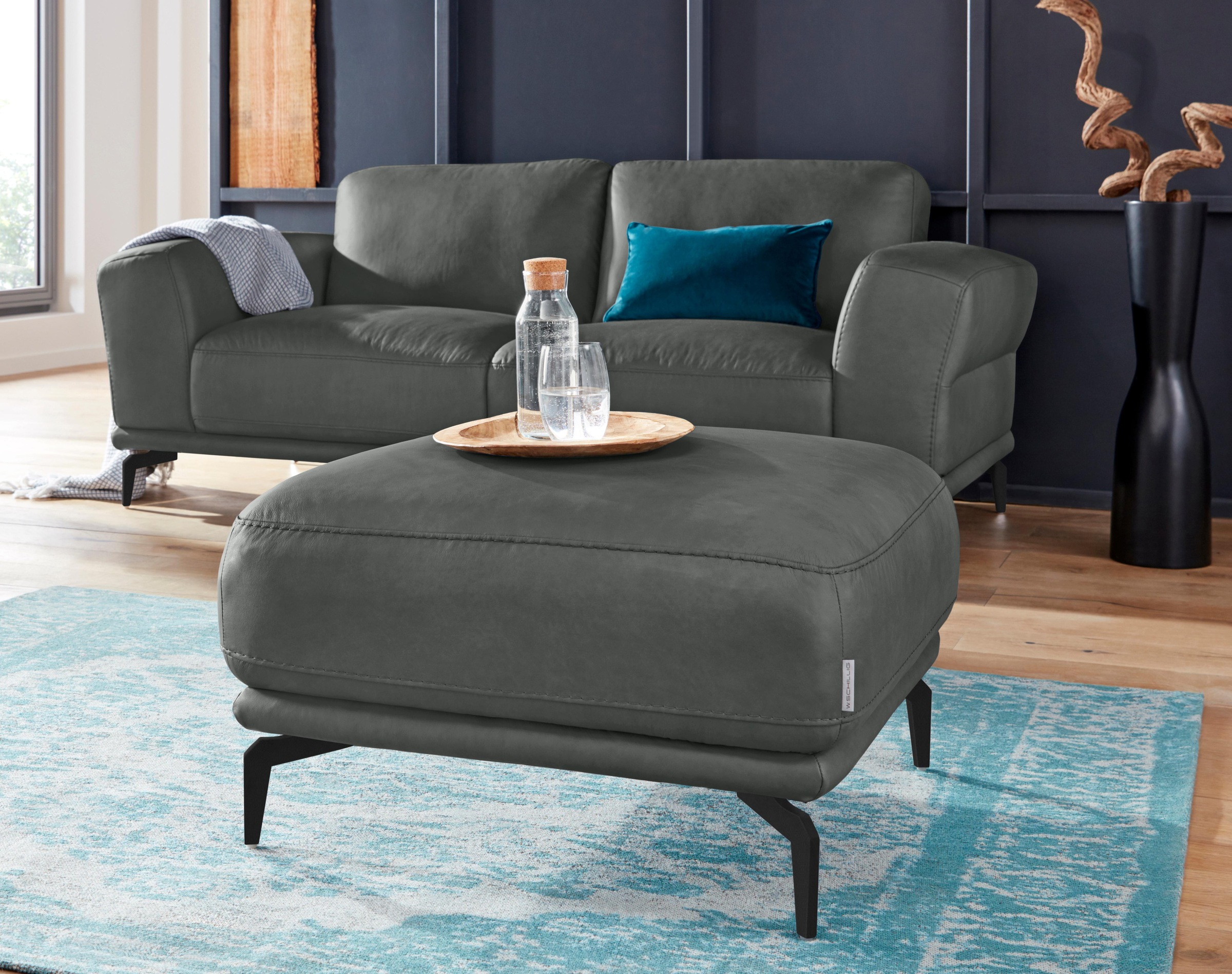 W.SCHILLIG Hocker "montanaa" mit Metallfüßen in Schwarz pulverbeschichtet, Breite 71 cm