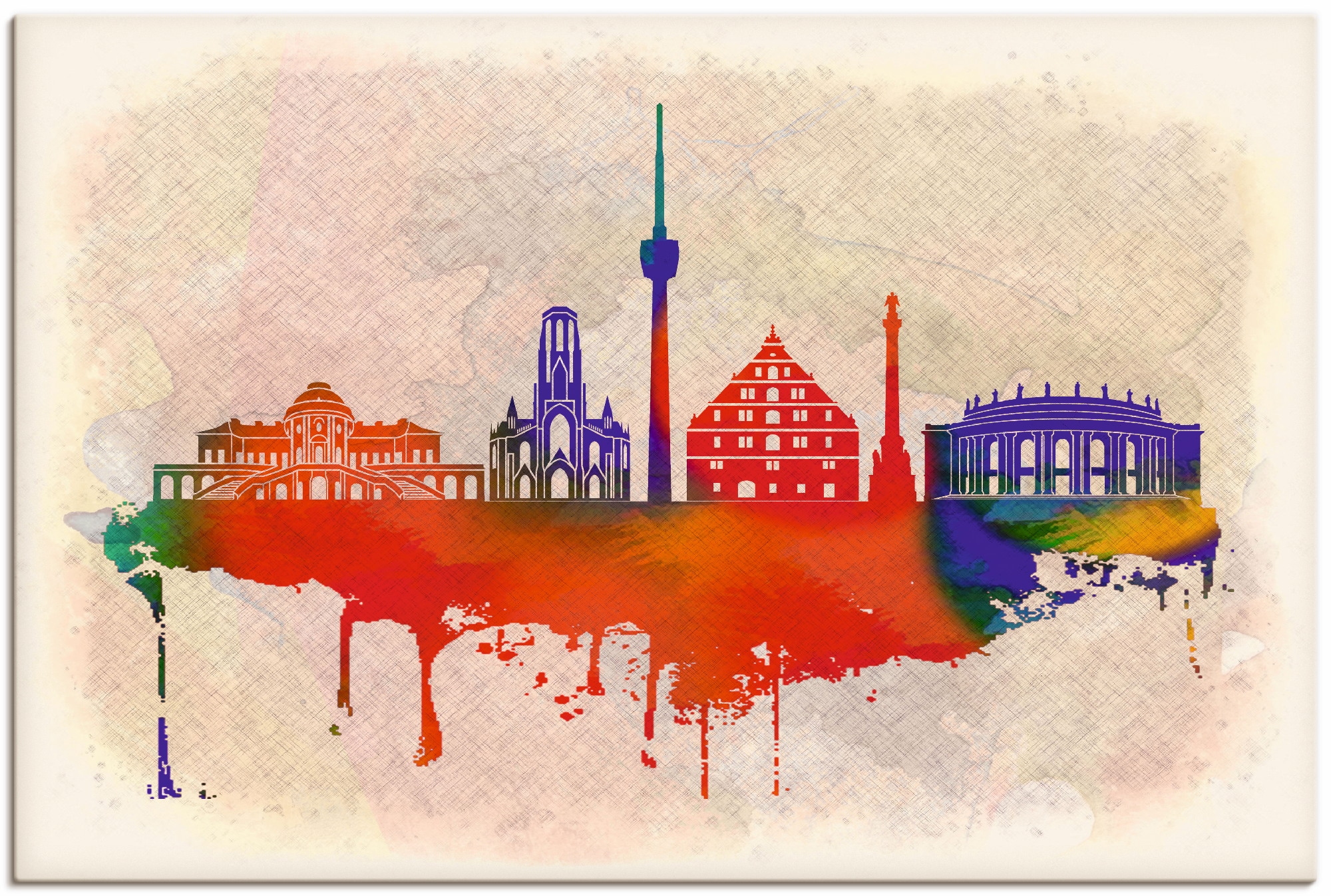 Artland Leinwandbild »Stuttgart Deutschland Skyline«, Deutschland, (1 St.), auf Keilrahmen gespannt