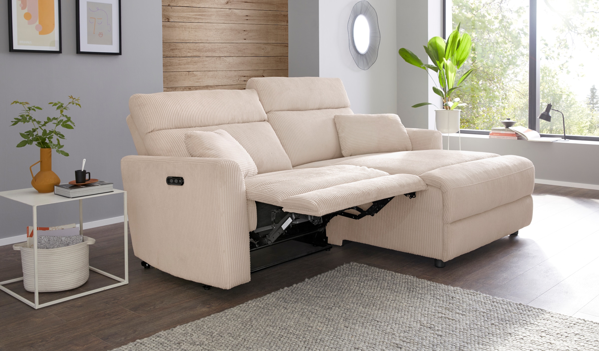 INOSIGN Ecksofa »JENNA, L-Form, 209cm, manuelle u. elektrische Funktion, mit USB A/C,«, Liegefunktion 105°-150°, Federkern, Cord