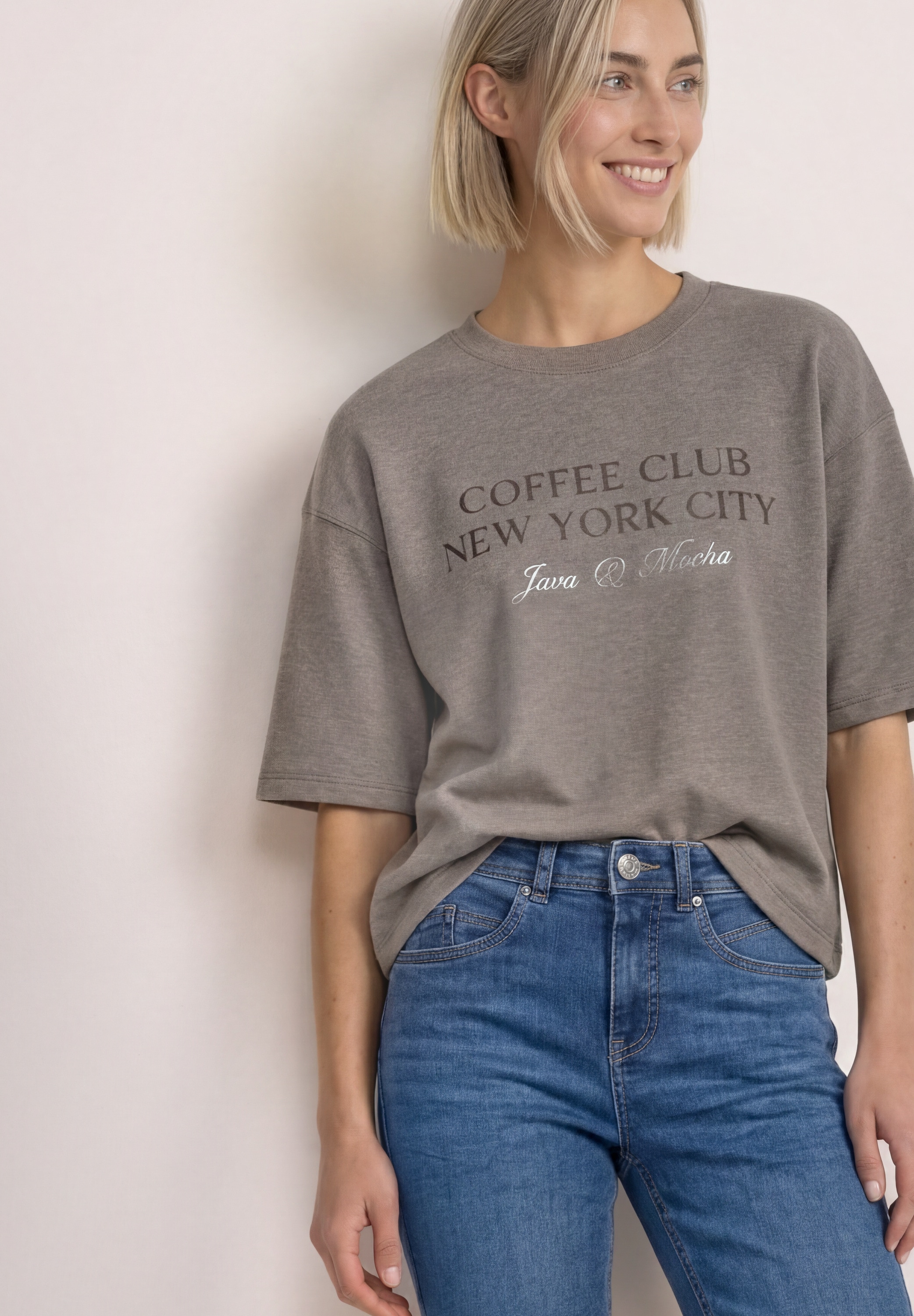 STREET ONE Sweater, Kurzarm-Sweater mit Wording
