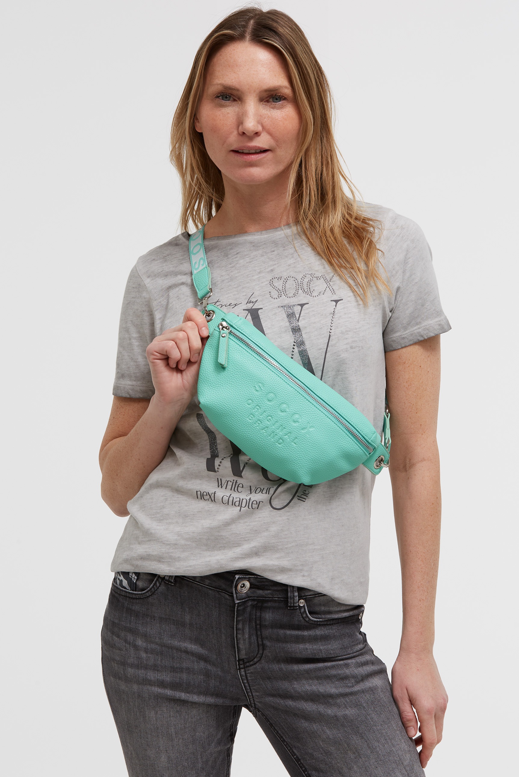 Umhängetasche SOCCX, Damen, Gr. B/H/T: 26cm x 14cm x 3cm, misty mint, Lederimitat, unifarben, Taschen Umhängetasche, mit Innenfach