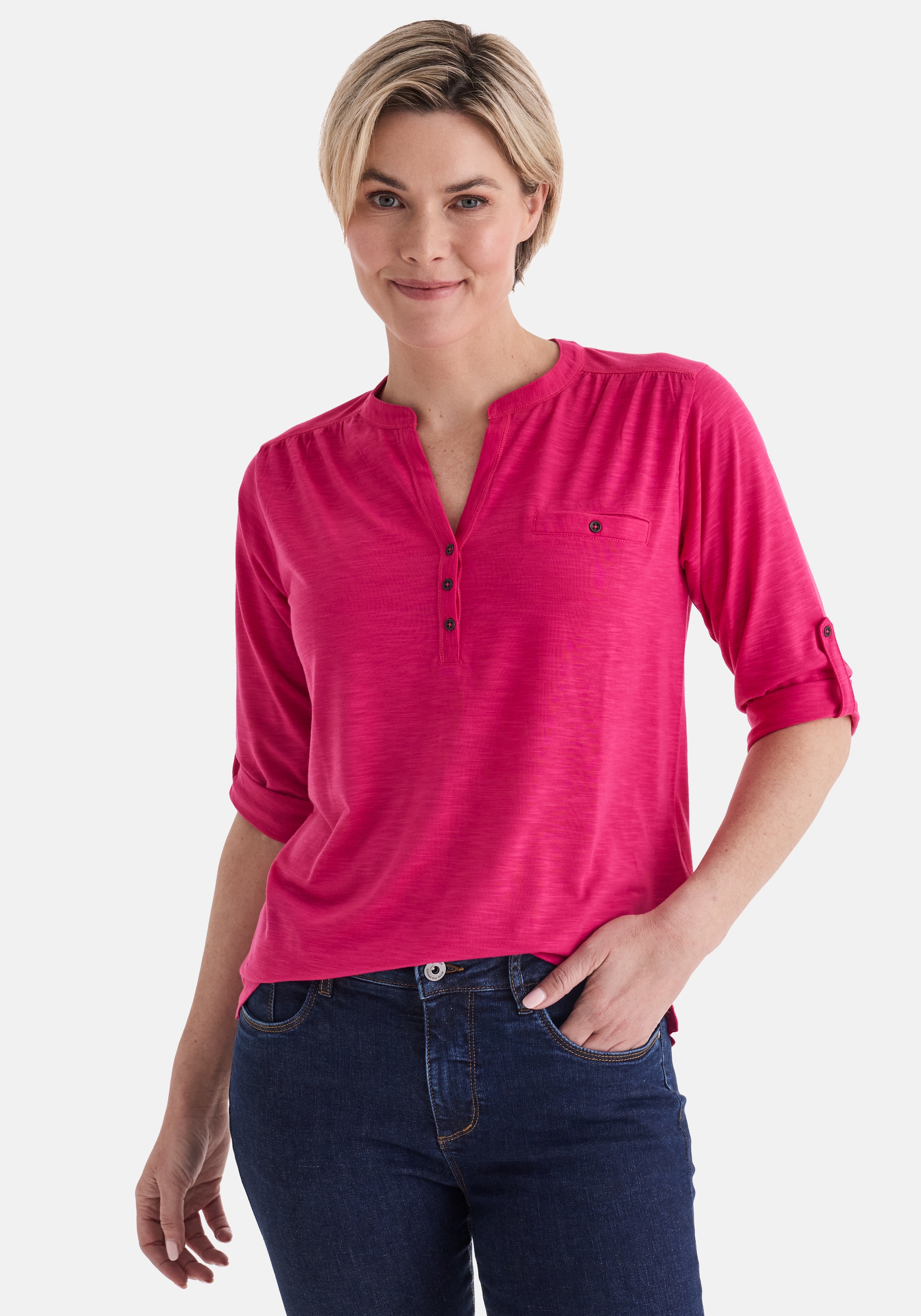 STOOKER WOMEN 3/4-Arm-Shirt "MARIE T-Shirt 3/4 - Arm" Regular Fit Slub Yarn Baumwolle Henley Shirt Knopfleiste für Damen