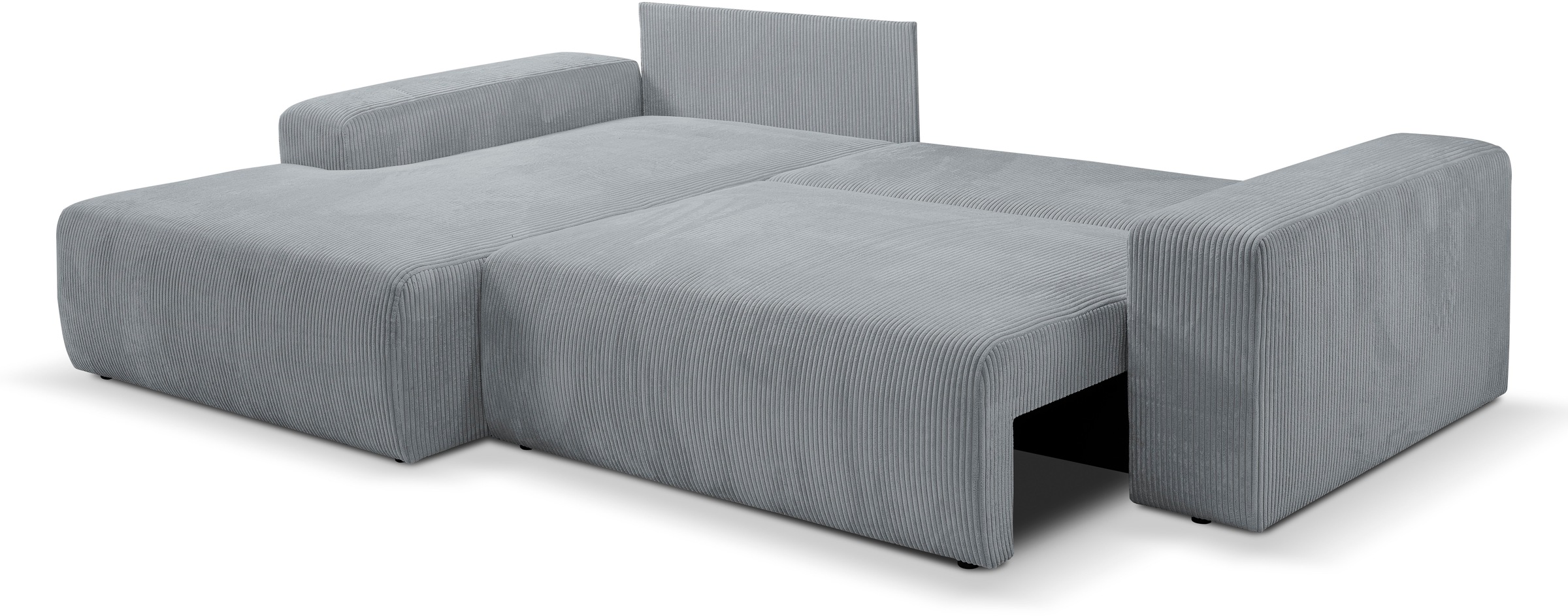 WERK2 Ecksofa »Rotterdam-L, kuschelweicher Cord oder Breitcord, L-Form, Breite 267 cm«, Design Ecksofa mit Schlaffunktion & Bettkasten, Cord, Grau