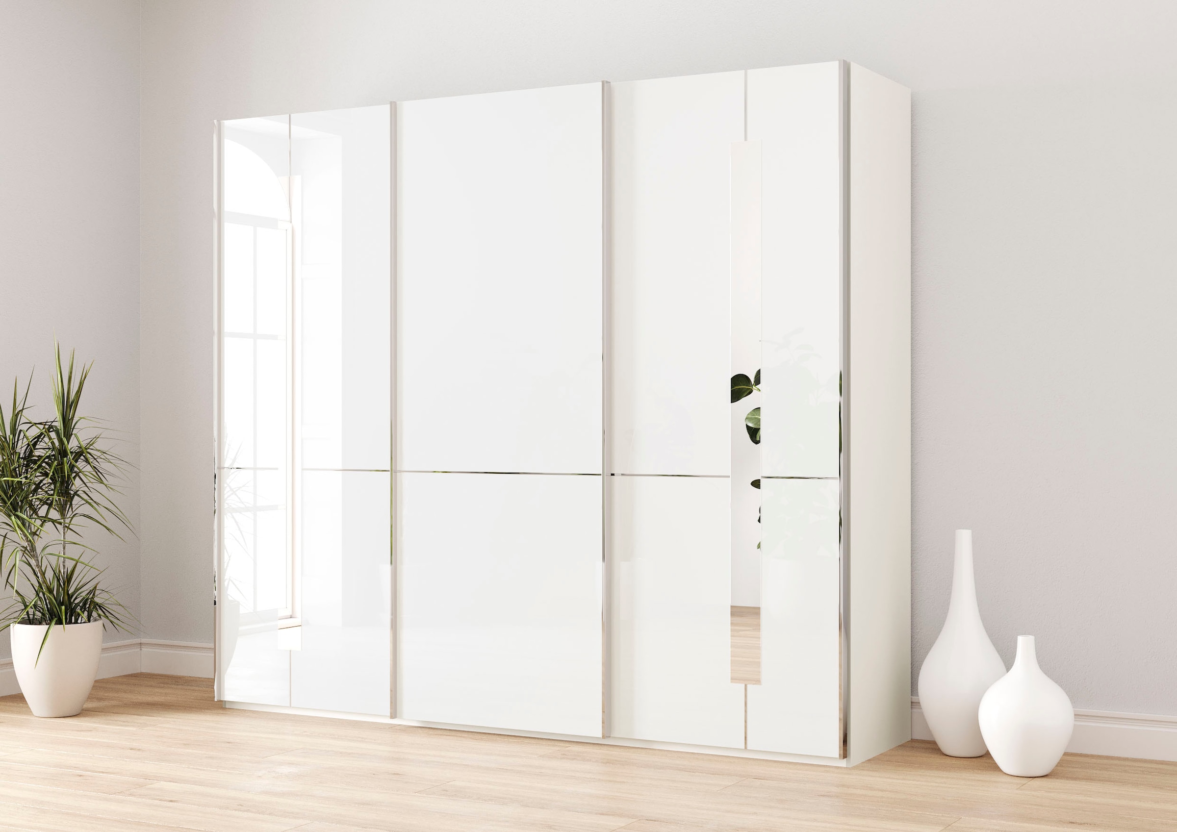 Musterring Schwebetürenschrank "Imola W" inkl. Einlegeböden und Kleiderstangen, mit Glastüren inkl. Zierspiegel