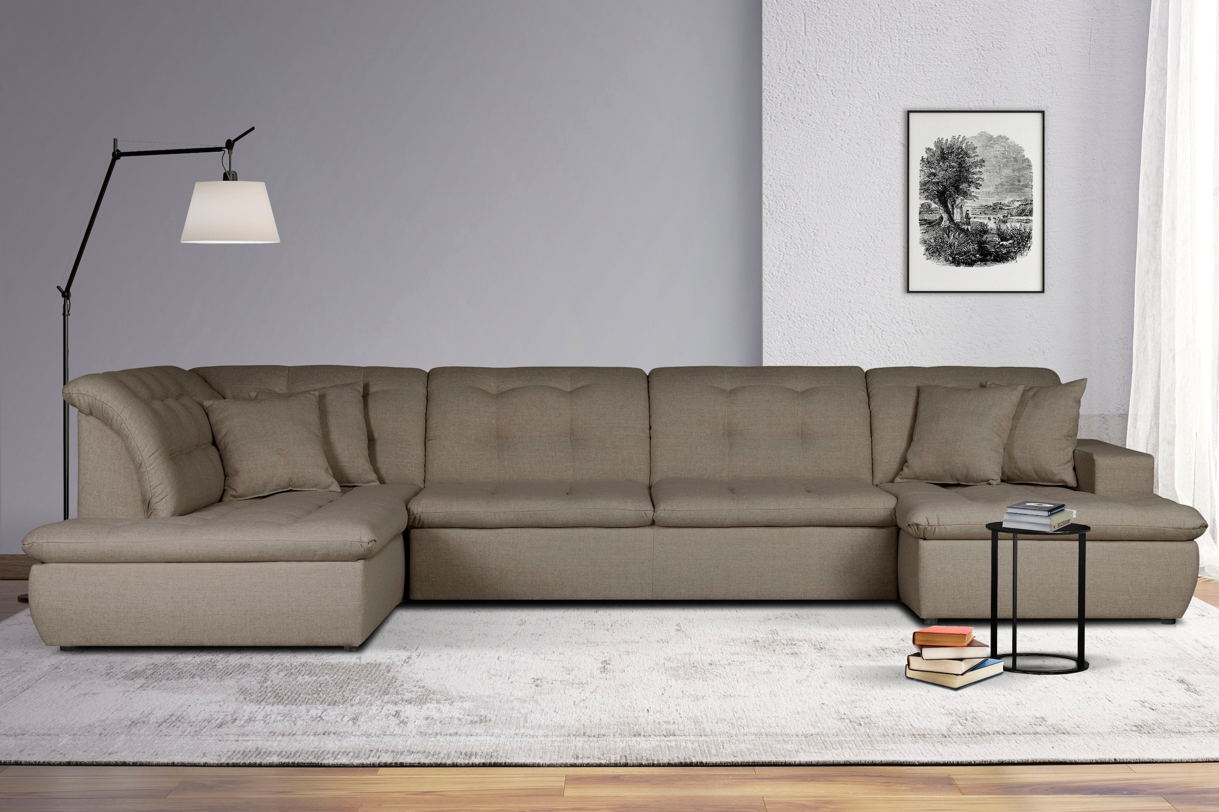 Home affaire Wohnlandschaft "BRISBANE NEU U-Form" mit feiner Steppung, Matten-Optik, incl. Zierkissen