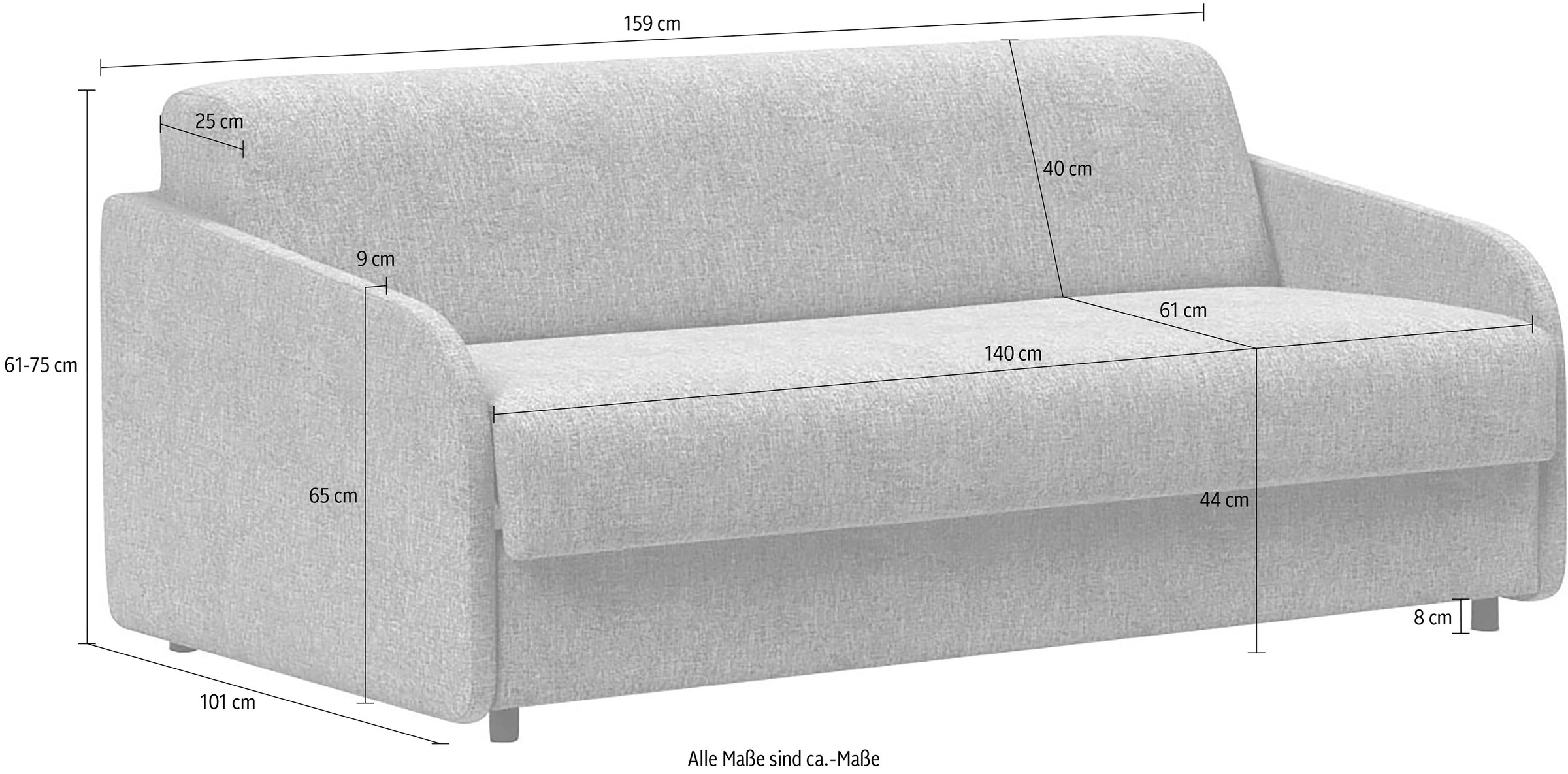INNOVATION LIVING ™ 3-Sitzer »Eivor, hochwertige Dauerschlaffunktion, bequem und komfortabel«, Schlafsofa mit innenliegender Schlafmatratze und schmalen Armlehnen