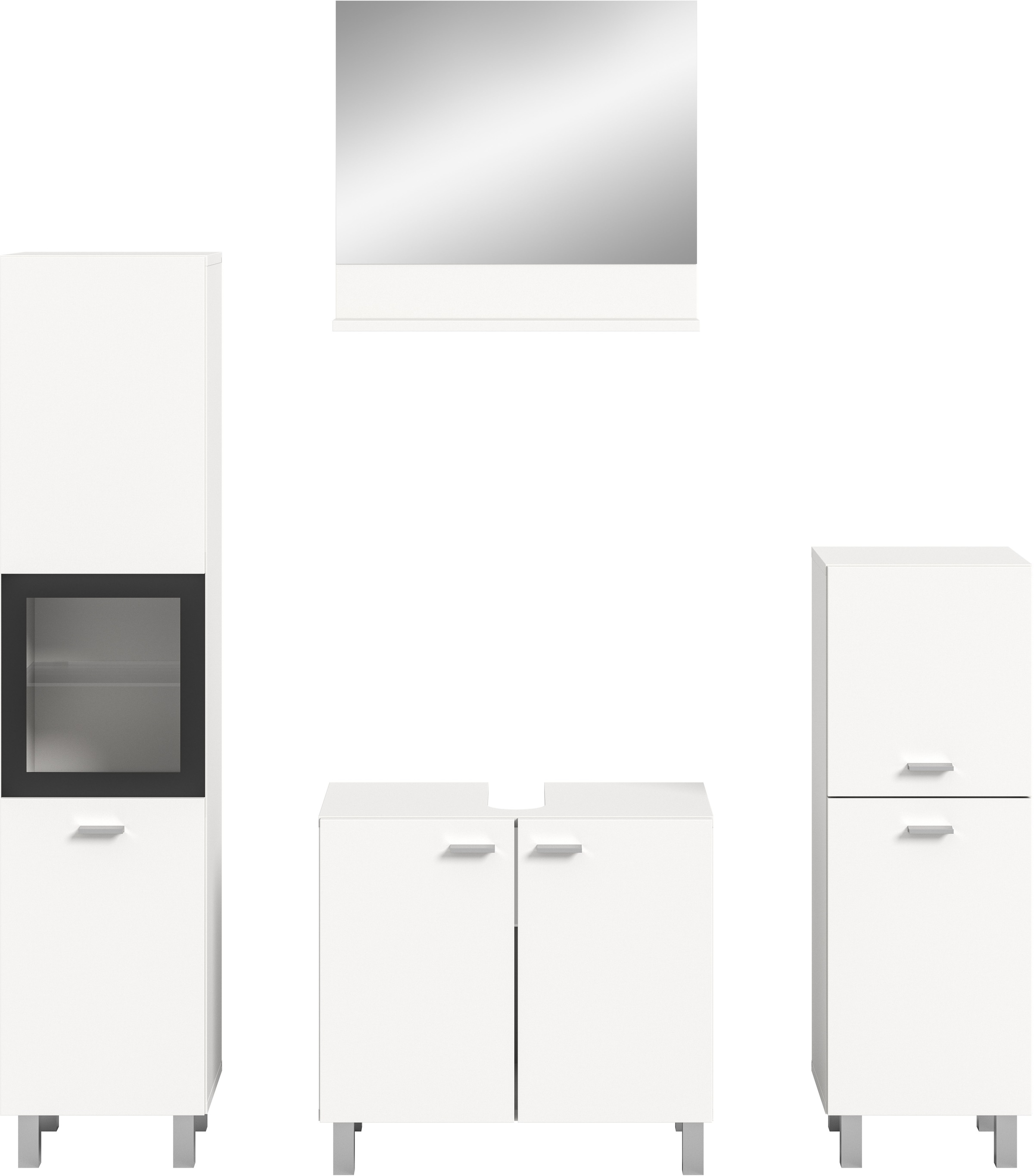 welltime Badmöbel-Set »Tampa, Breite 137cm, 4-teilig«, (4 St.), Waschbeckenunterschrank, Spiegel, Hochschrank, Midischrank
