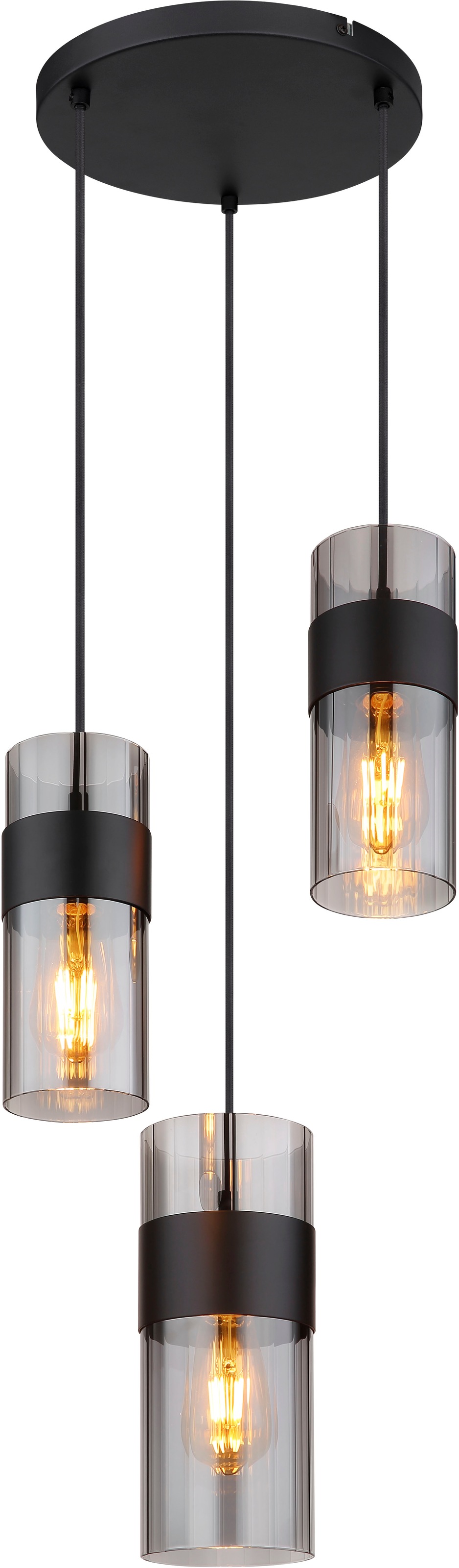 GLOBO LIGHTING Hängeleuchte "SCARFINA", schwarz matt, 3, Ø 34cm H: 150cm, 1 Stk., Leuchten, Hängeleuchte für Esszimmer & Küche Rauchglas, Hängeleuchte