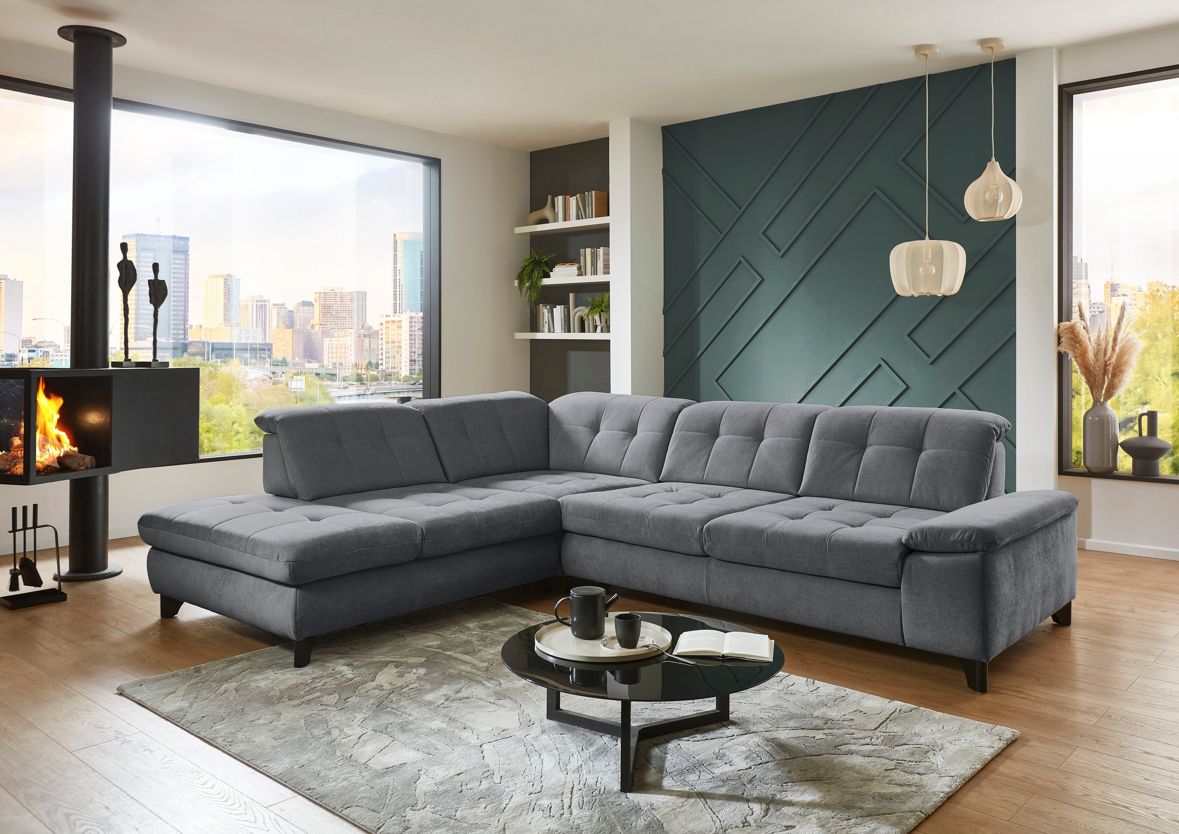 Die PlanBar Ecksofa "MP-IN18012 L-Form mit Kaltschaum-Polsterung" Sitztiefenverstellung, optional Kopfteilverstellung & Schlaffunktion
