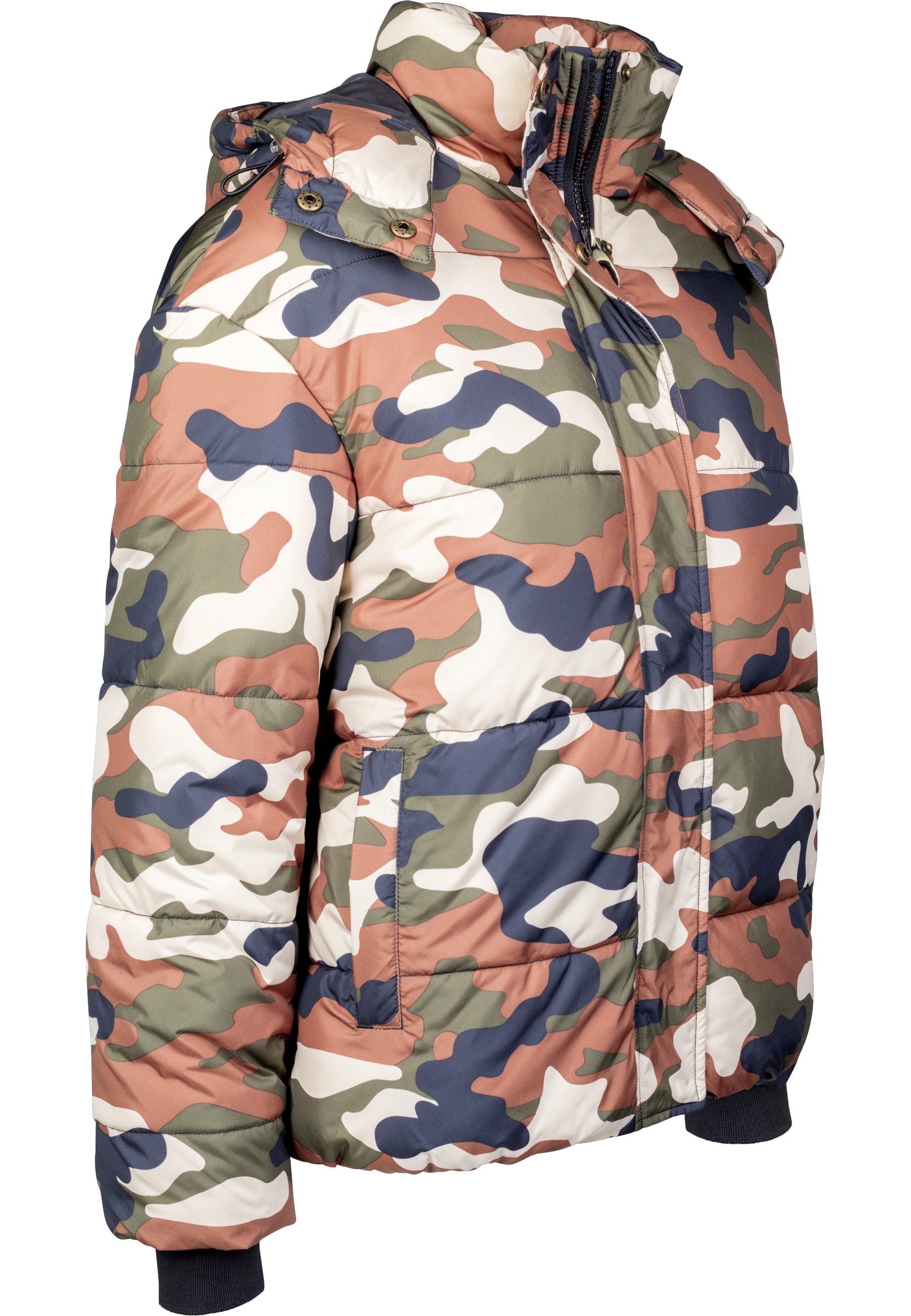 URBAN CLASSICS Winterjacke »Urban Classics Damen Ladies Boyfriend Camo Puffer Jacket« 1 Stk. tlg. mit Kapuze