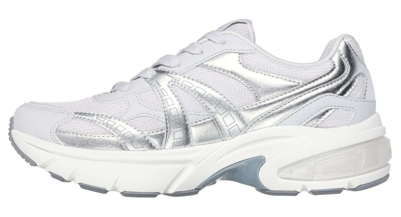 Sneaker SKECHERS "SKECHERS SHADOW", Damen, Gr. 39, grau (grau, silberfarben), Lederimitat, Textil, metallic, schimmernd, Schuhe Sneaker, Retro Sneaker, Plateausneaker, Schnürschuh mit Memory Foam 3