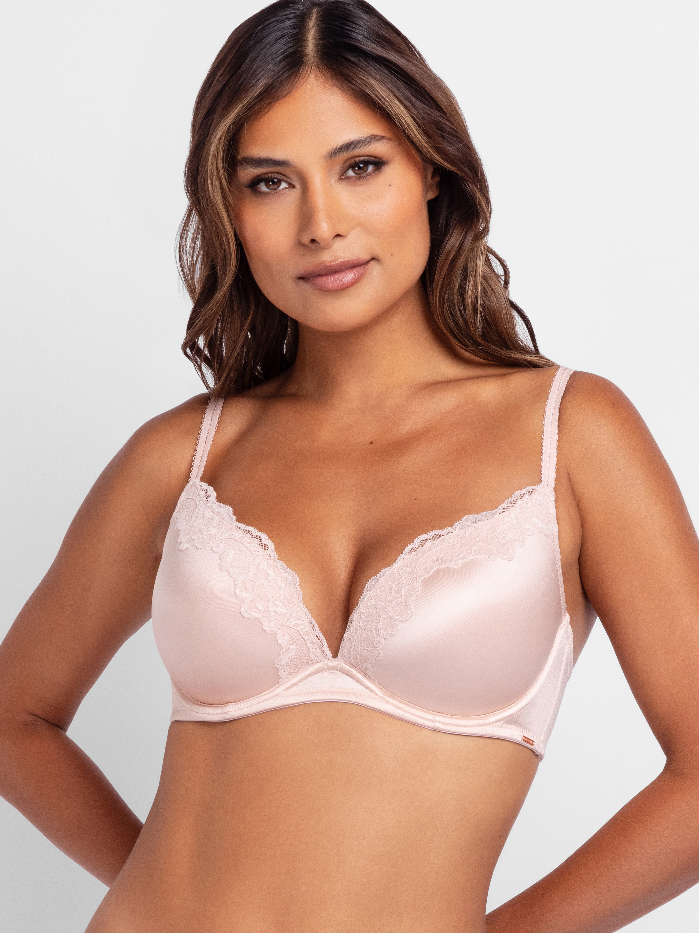 Dorina Push-up-BH "Origins Shiny Micro" vorgeformte Cups, Spitze, Doppelträger vorn, glänzend