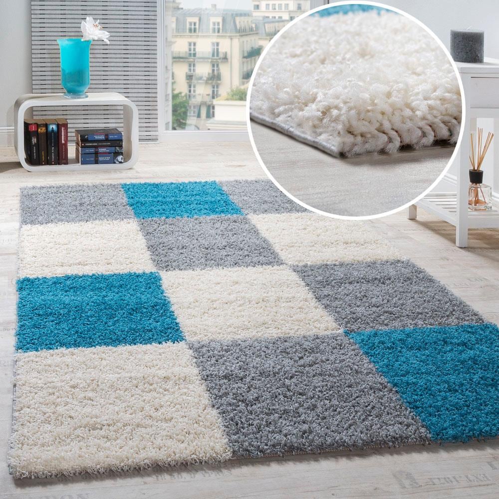 Paco Home Hochflor-Teppich »Mango 316«, rechteckig, 34 mm Höhe, weicher Shaggy, modernes kariertes Design