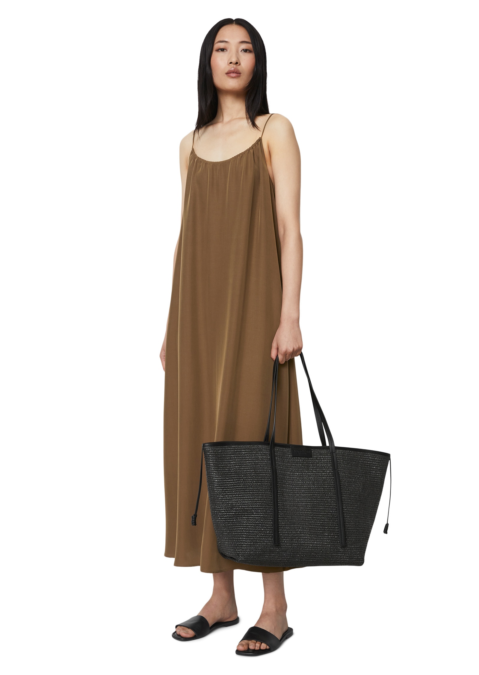 Marc O'Polo Shopper »in Bast-Optik mit Echtleder-Details«