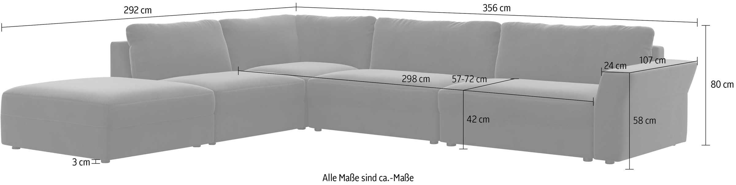 sit&more Ecksofa »Cadabra L-Form«, Breite 356 cm, mit Sitztiefenverstellung