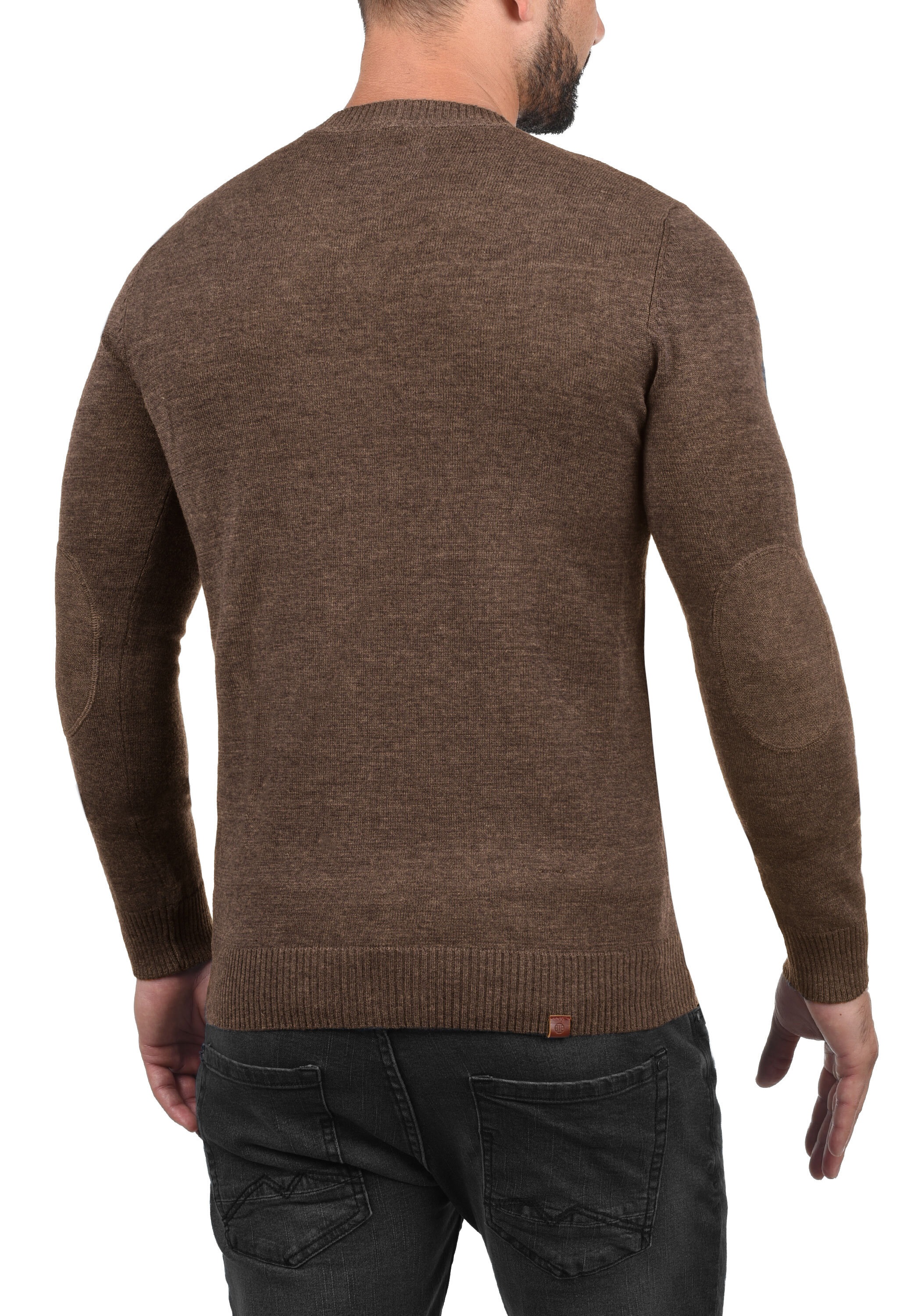 Strickpullover BLEND "BHLasse", Herren, Gr. L, braun (mocca mix), Feinstrick, 50% Baumwolle, 50% Polyacryl, unifarben, Basic, regular fit, V-Ausschnitt, eingesetzt, Pullover Strickpullover, Feinstrickpullover mit aufgestickten Ellenbogenpatches 6