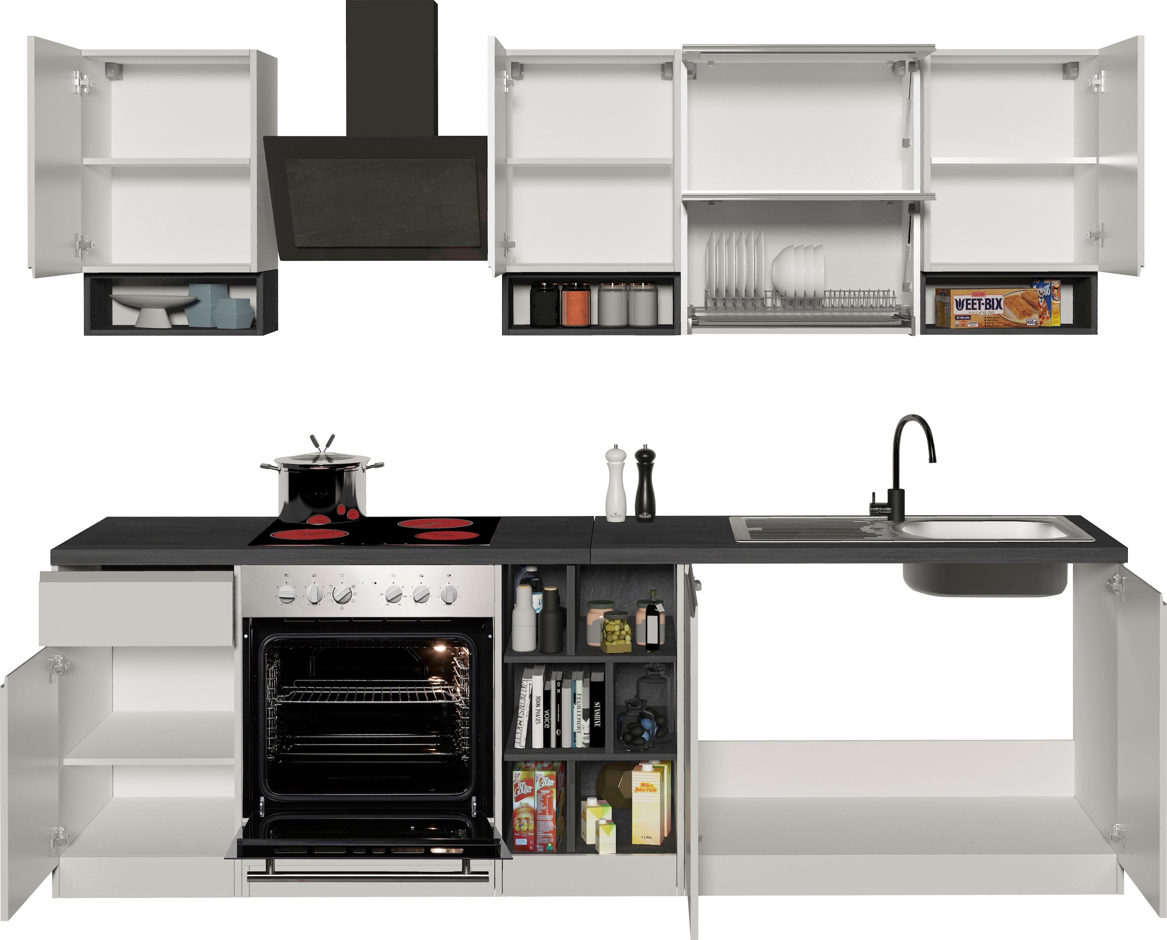 Kochstation Küchenzeile »KS-Sole«, Breite 256 cm, mit Geschirr-Abtropfschrank, ohne E-Geräte