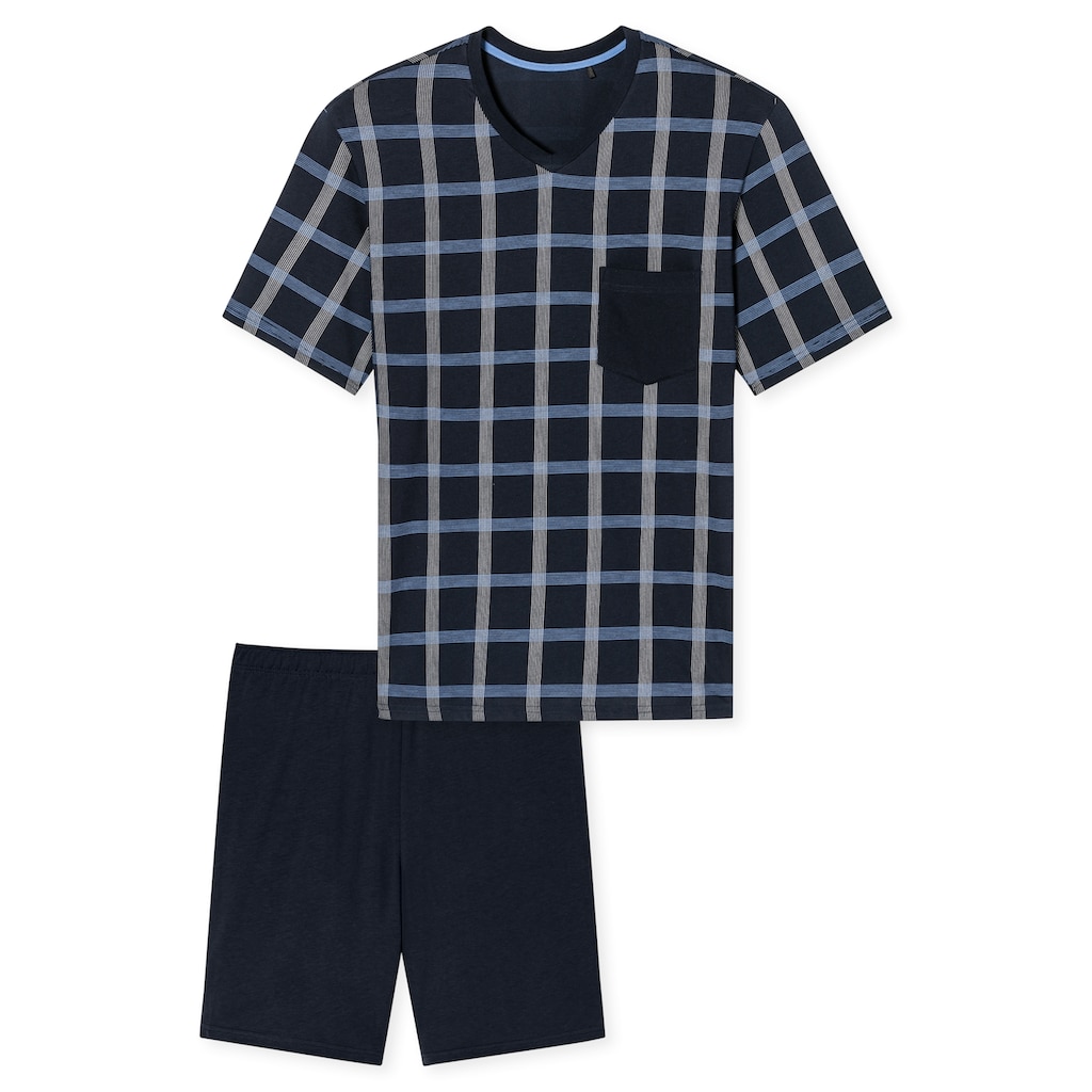 Schiesser Shorty »"Comfort Nightwear"«, (2 tlg.), mit klassischem Karo-Muster, V-Ausschnitt und aufgesetzte Brusttasche