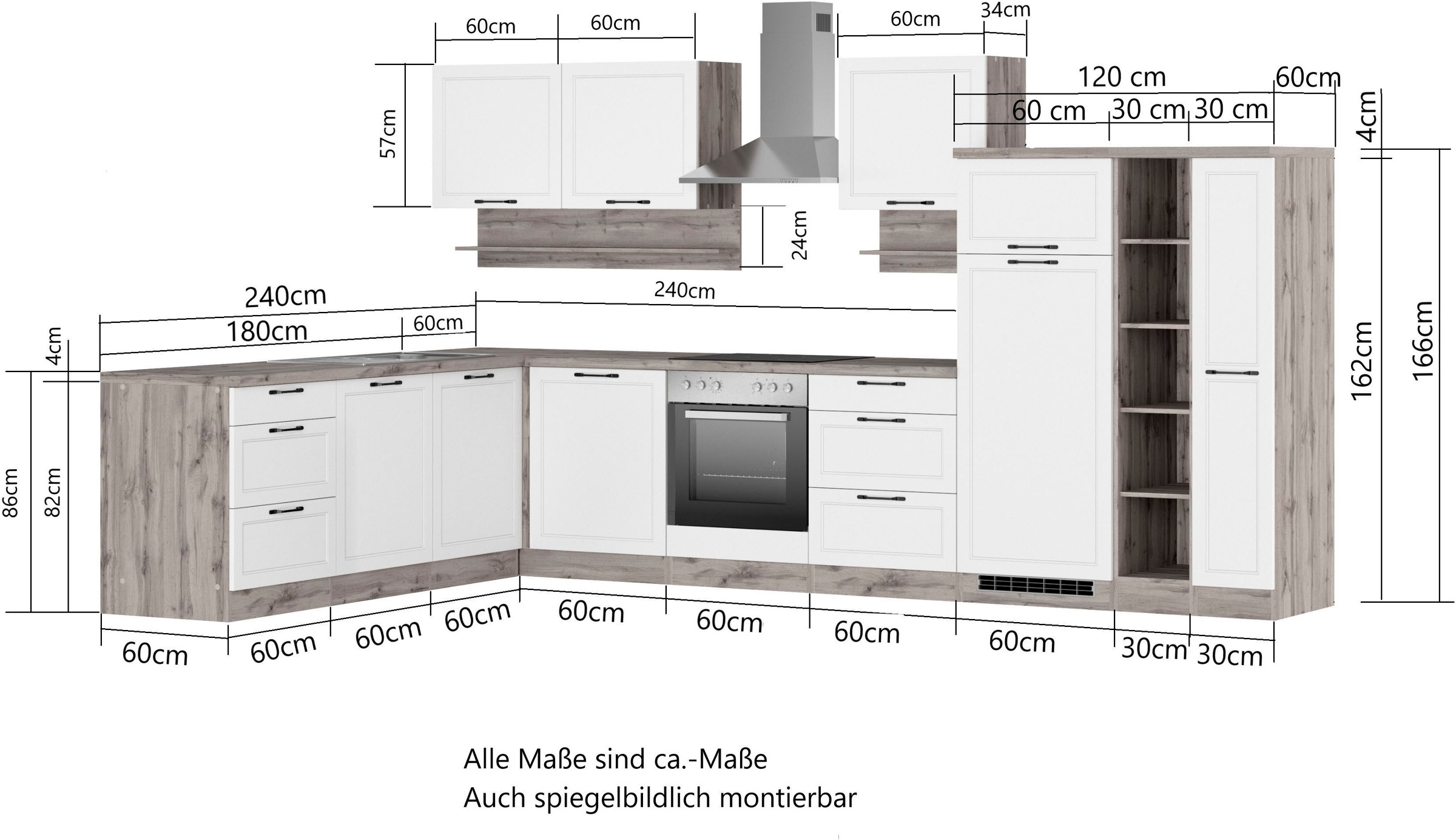KOCHSTATION Winkelküche »KS-Lana«, Stellbreite 240/360 cm, wahlweise mit oder ohne E-Geräte