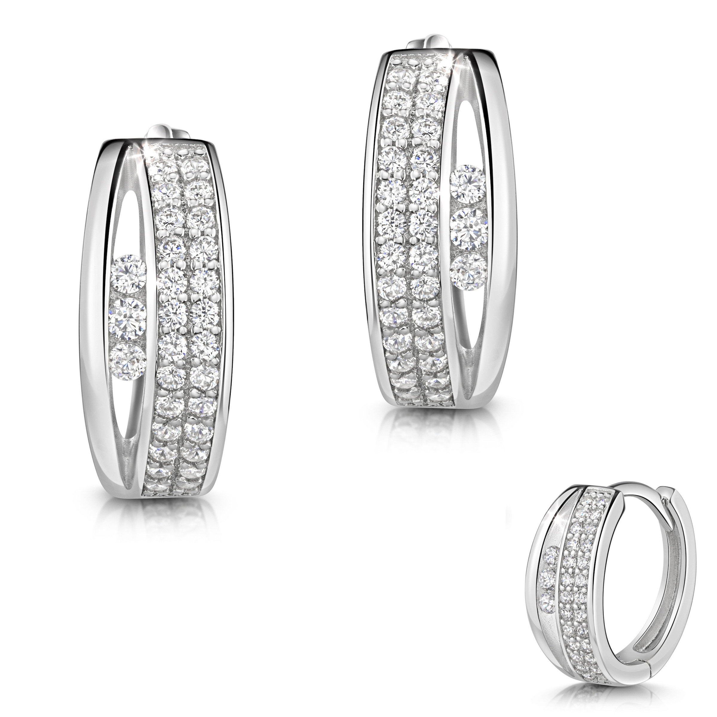 Paar Creolen FIRETTI "Schmuck Geschenk Silber 925 Ohrschmuck Ohrringe", silberfarben, kristallweiß, kristallweiß, Ohrringe, Damen, 16,5mm, Silber 925 (Sterlingsilber), Made in Germany - mit Zirkonia (synth.)