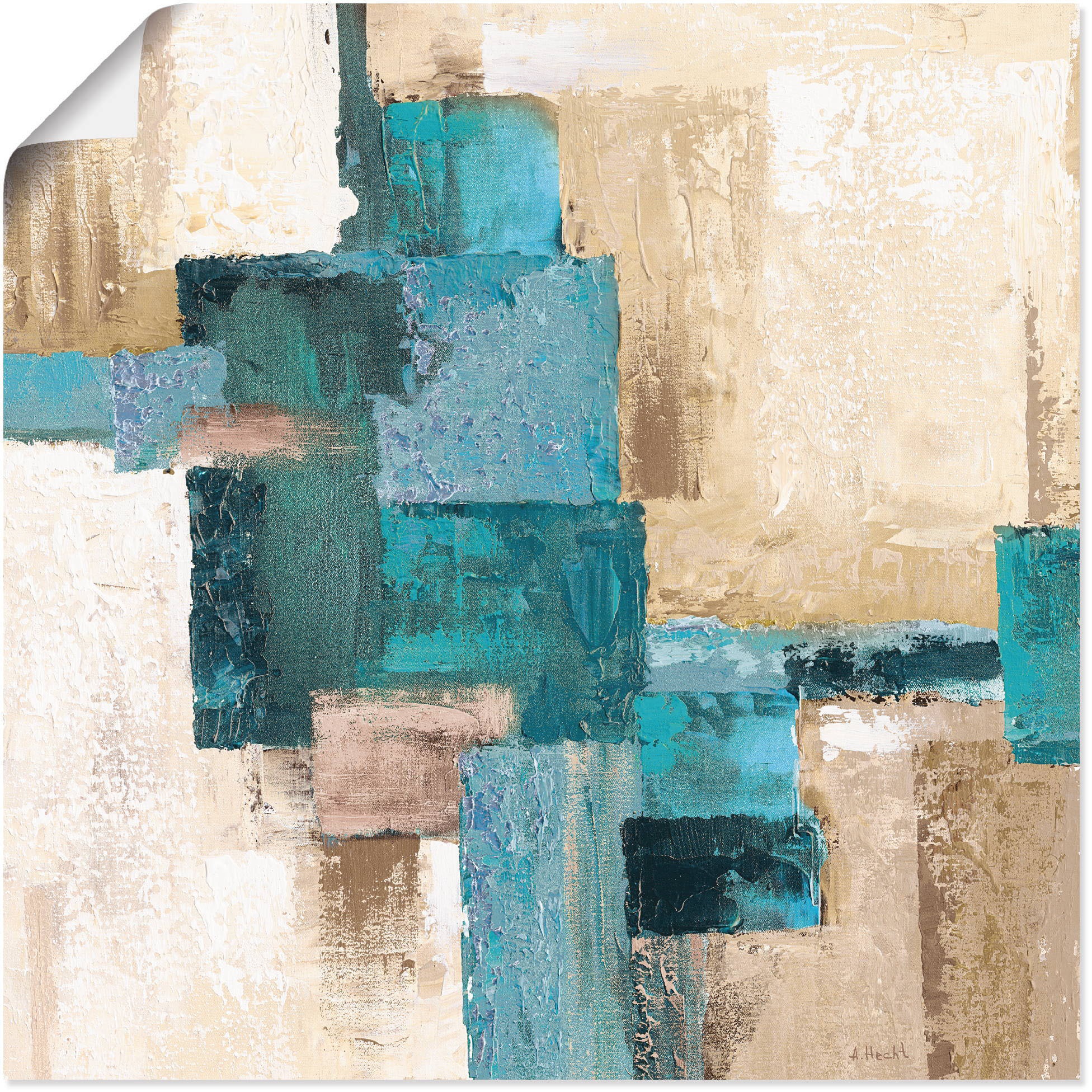 Artland Wandbild "Abstrakte Karos beige-türkis" Muster 1 tlg. als Alubild, günstig online kaufen