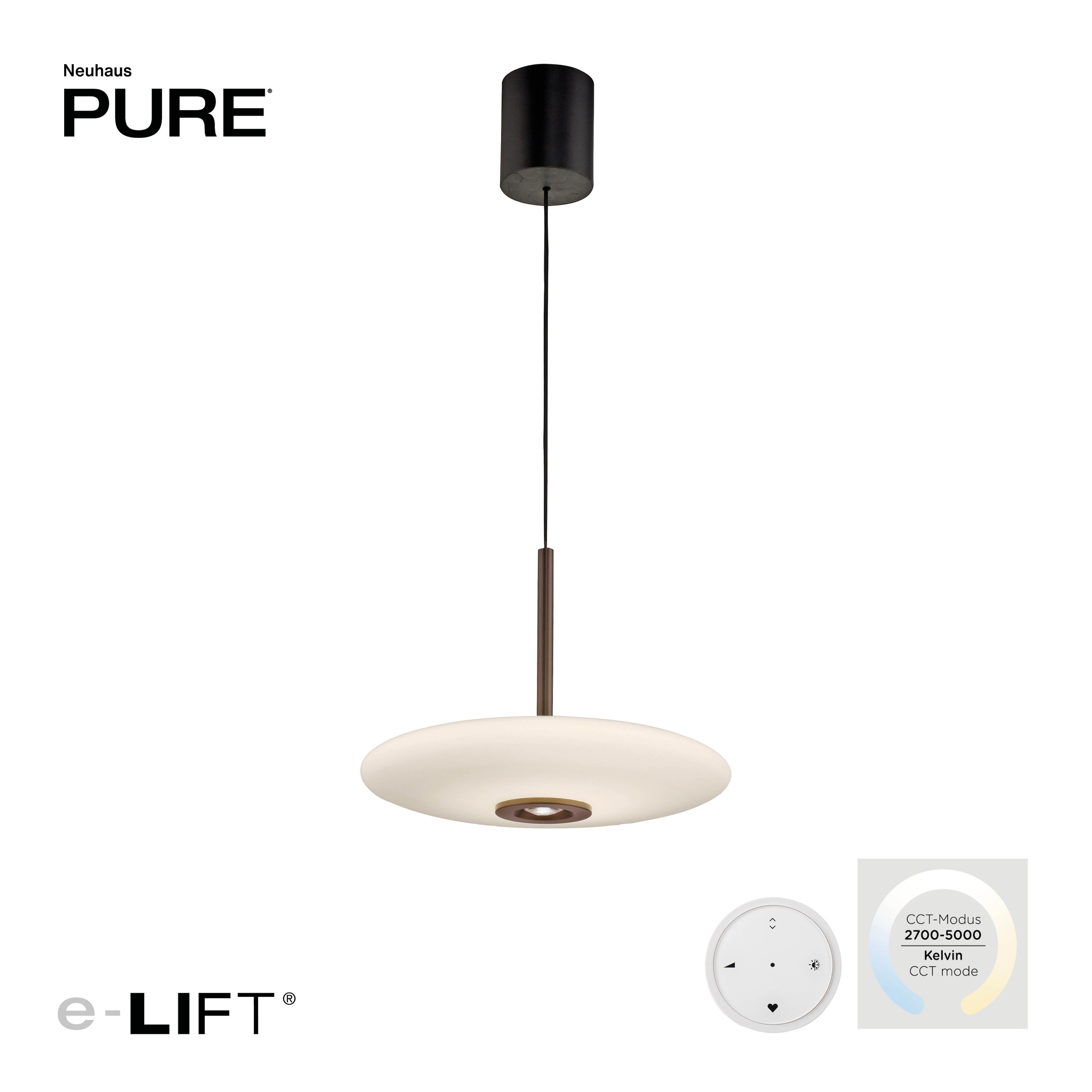 Neuhaus PURE LED Pendelleuchte »PURE E-Vitrum« LED-Board 1 Stk. warmweiß - kaltweiß e-LIFT®-Funktion, CCT, dimmbar über Fernbedíenung