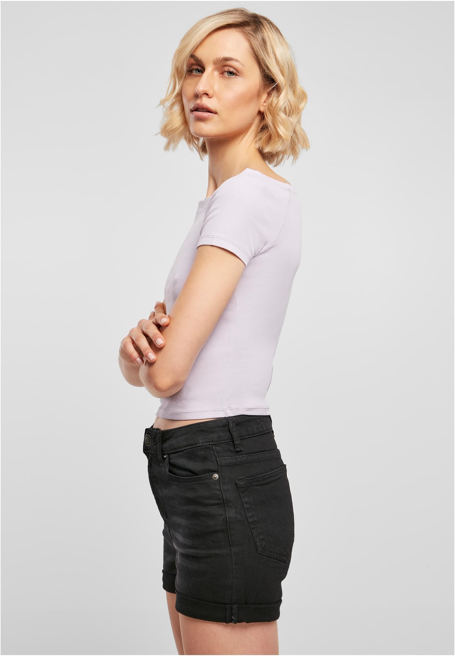 URBAN CLASSICS T-Shirt »Damen Rib Shoulder Tee«, (1 tlg.) Ladies | kaufen BAUR Off