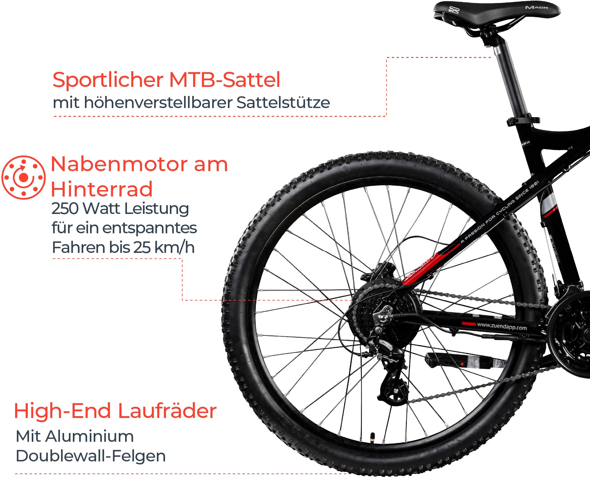 Zündapp E-Bike »Z898«, 24 Gang, Heckmotor 250 W, Pedelec, Elektrofahrrad für Damen u. Herren, MTB