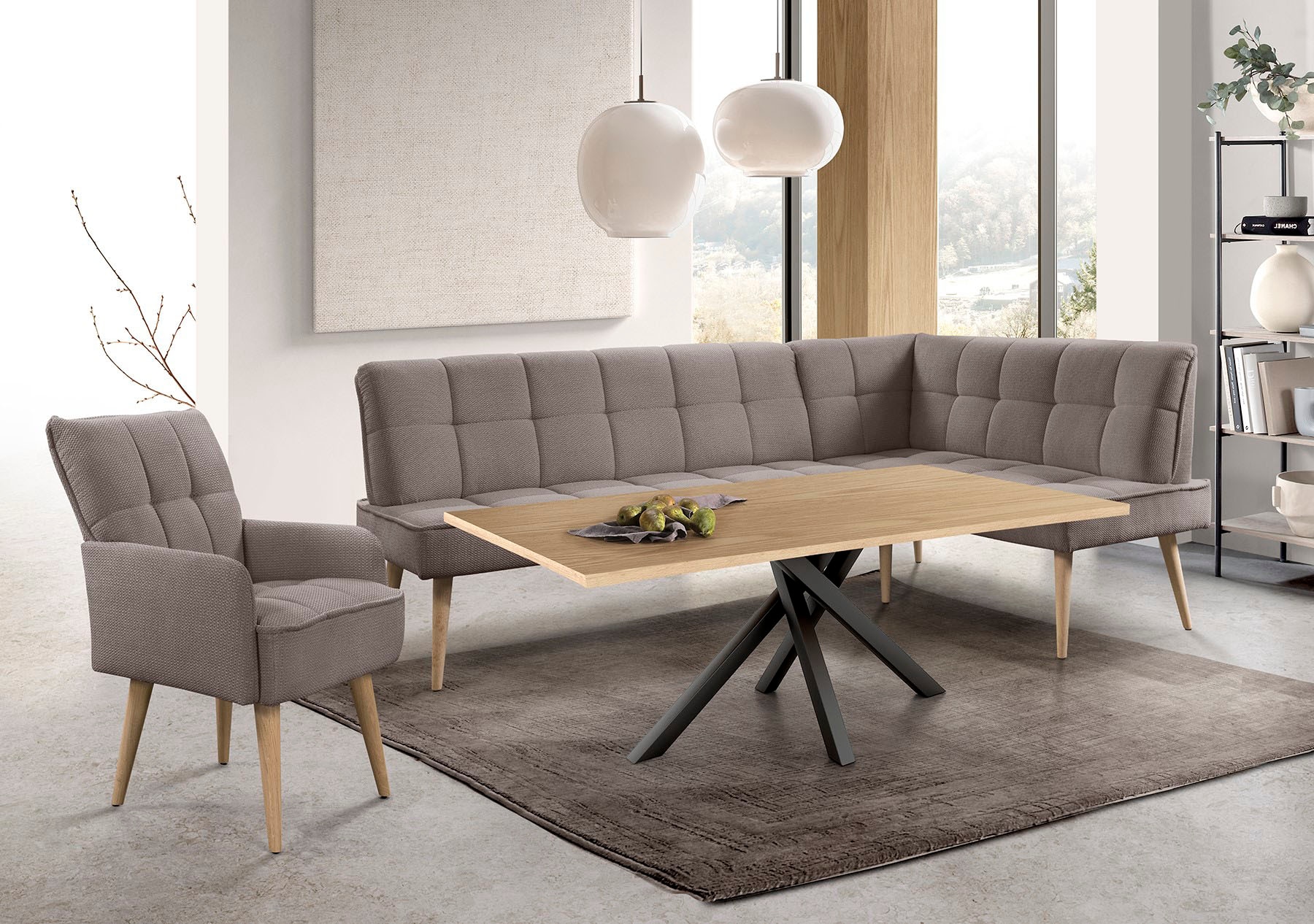exxpo - sofa fashion Eckbank "Latte" moderne Sitz- und Rückensteppung, bequem und elegant, hoher Holzfuß