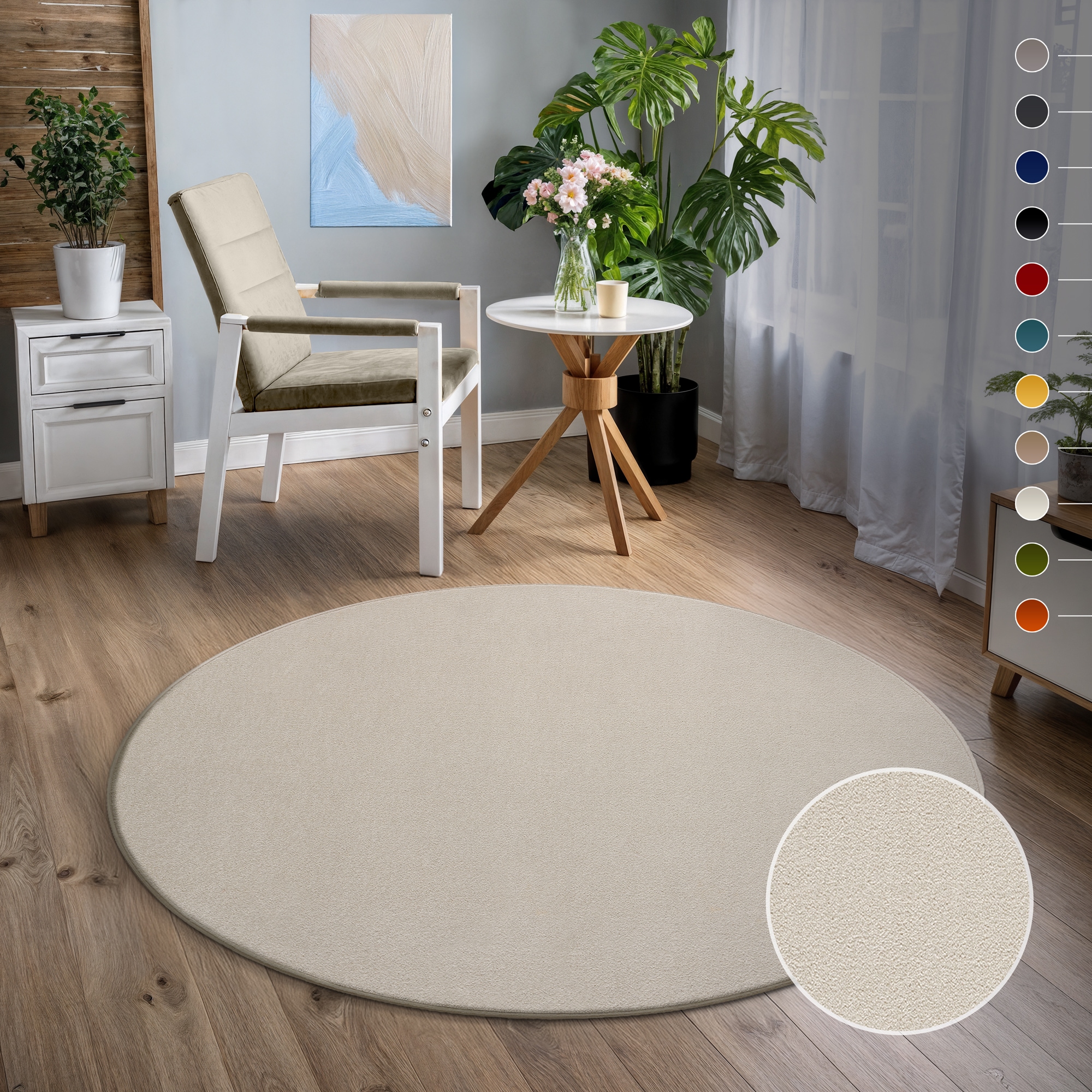 Sanat Teppich "UNI, auch als Läufer und Rund" rund 13 mm Höhe robuster Kurzflorteppich, große Farbauswahl, Wohnzimmer, alle Räume