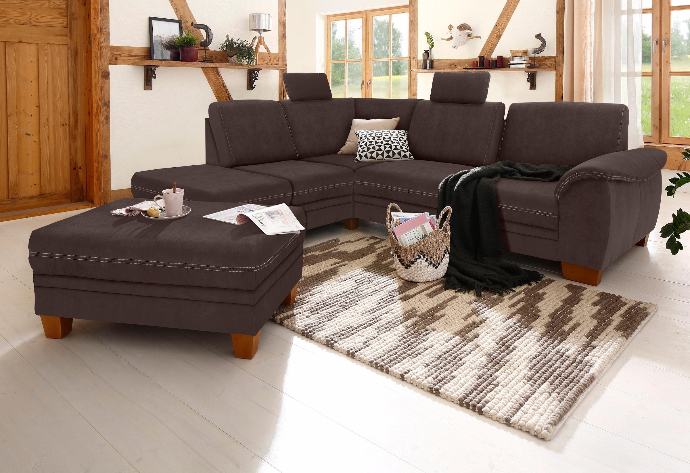 OTTO home Ecksofa "Husum L-Form" mit Sitztiefenverstellung, Federkern-Polsterung und Kontrastnaht