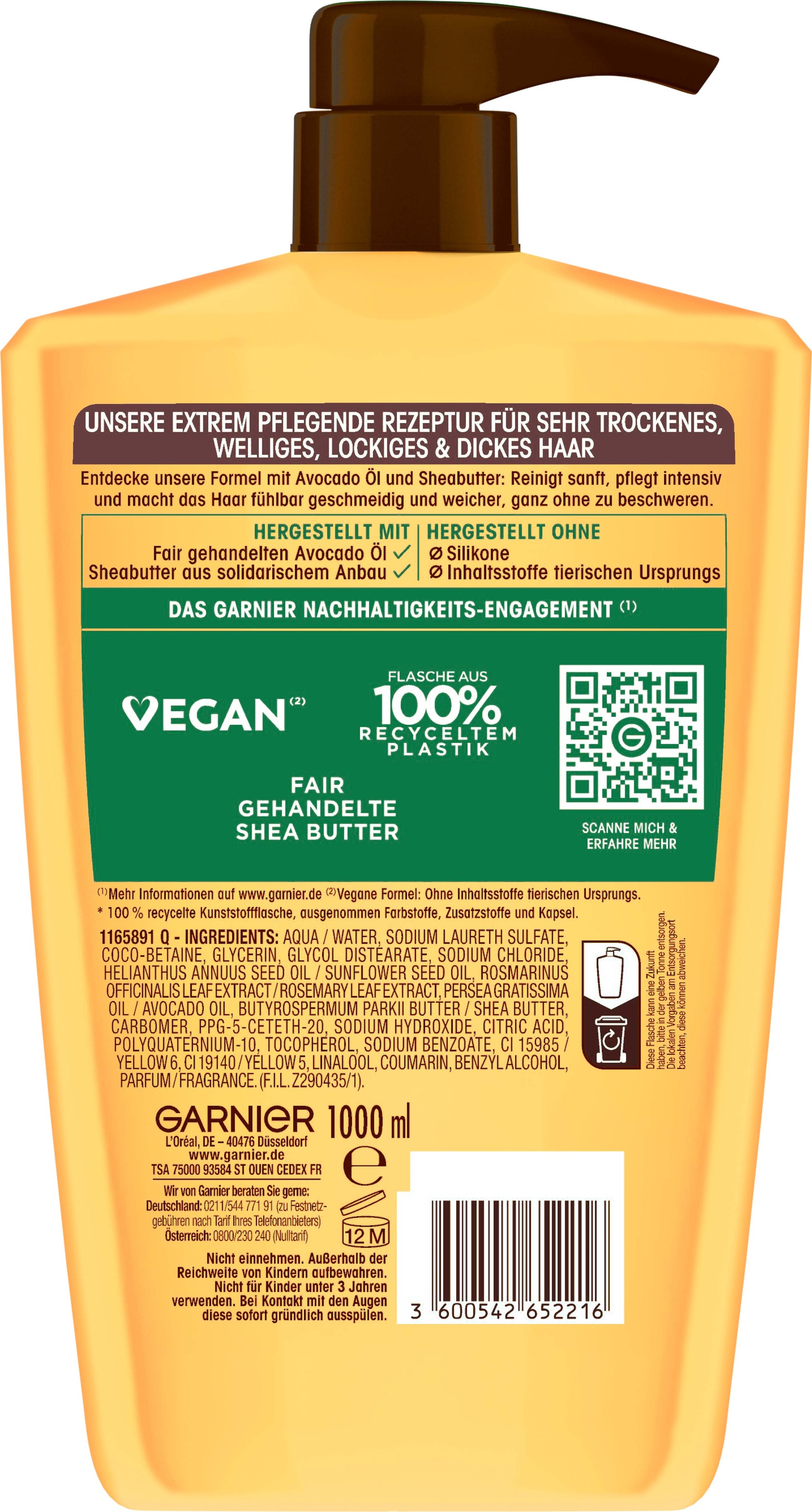 GARNIER Haarshampoo »Garnier Wahre Schätze Intensiv Nährendes Shampoo Avocado-Öl« intensive Pflege, mit Sheabutter, sorgt für Glanz