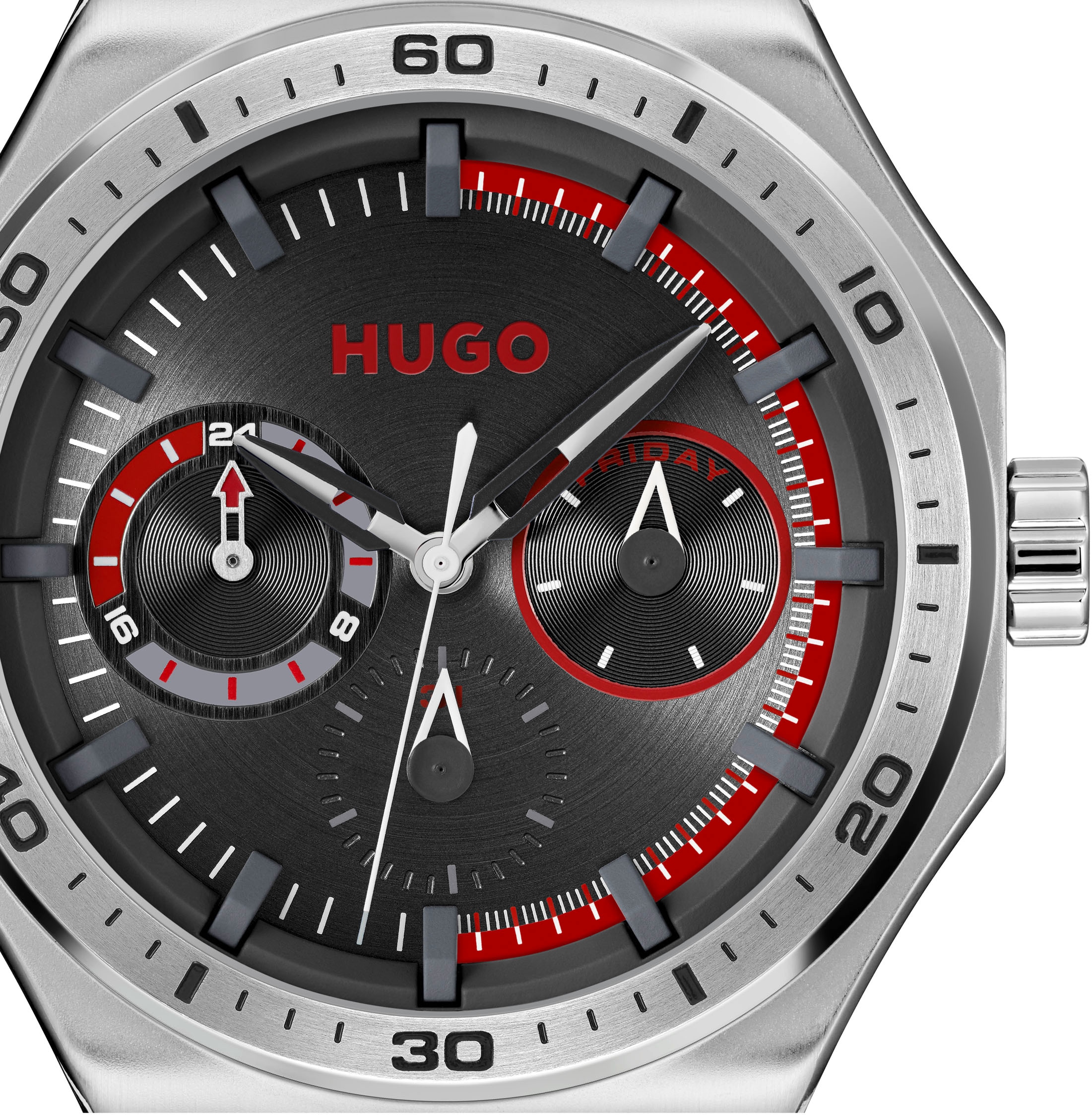 HUGO Multifunktionsuhr »#GRAIL SPORT« Quarzuhr, Armbanduhr, Herrenuhr, Silikonarmband, analog
