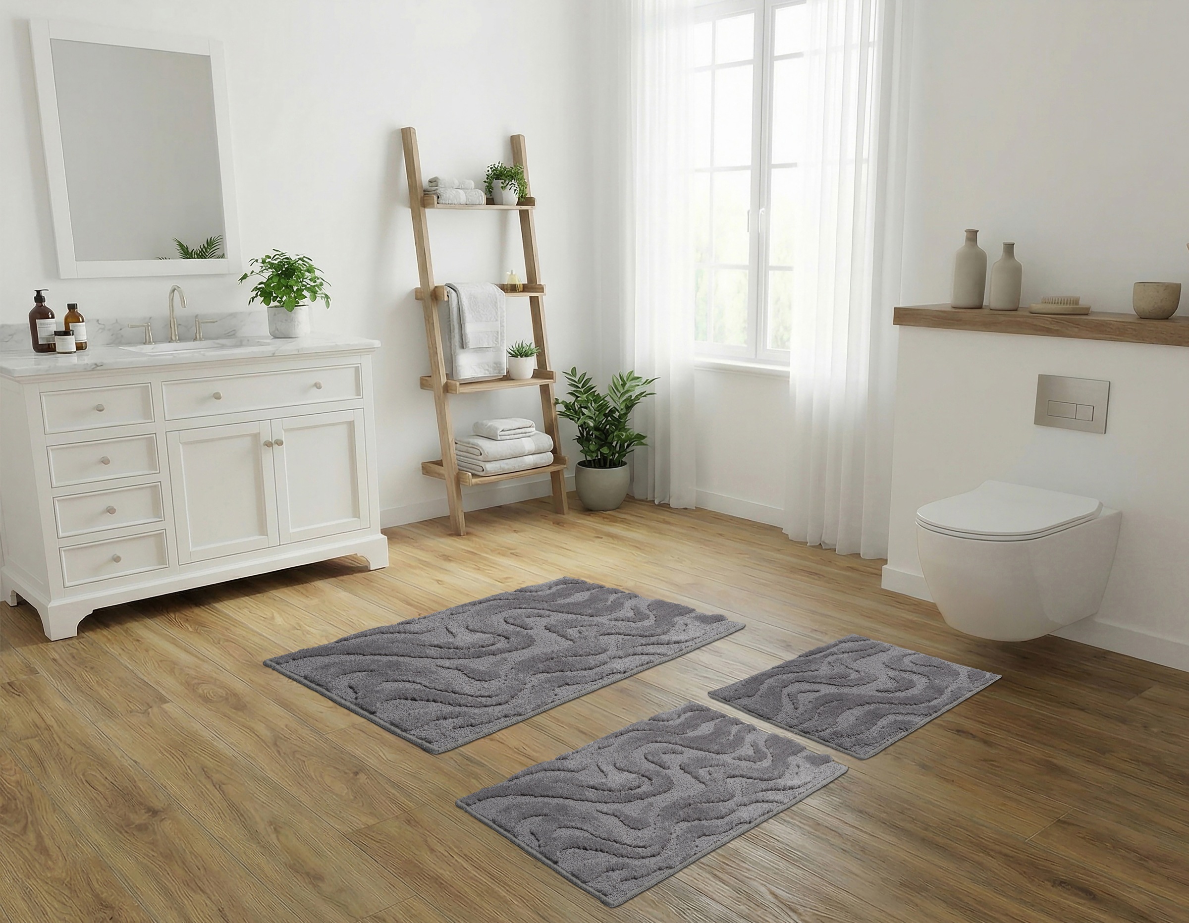 OTTO home Badematte »Wave, Badvorleger, Badezimmer Teppich« Höhe 10 mm rutschhemmend beschichtet fußbodenheizungsgeeignet | schnell trocknend Hoch-Tief-Effekt, modernes Muster, Welle, Badteppich, Duschvorleger