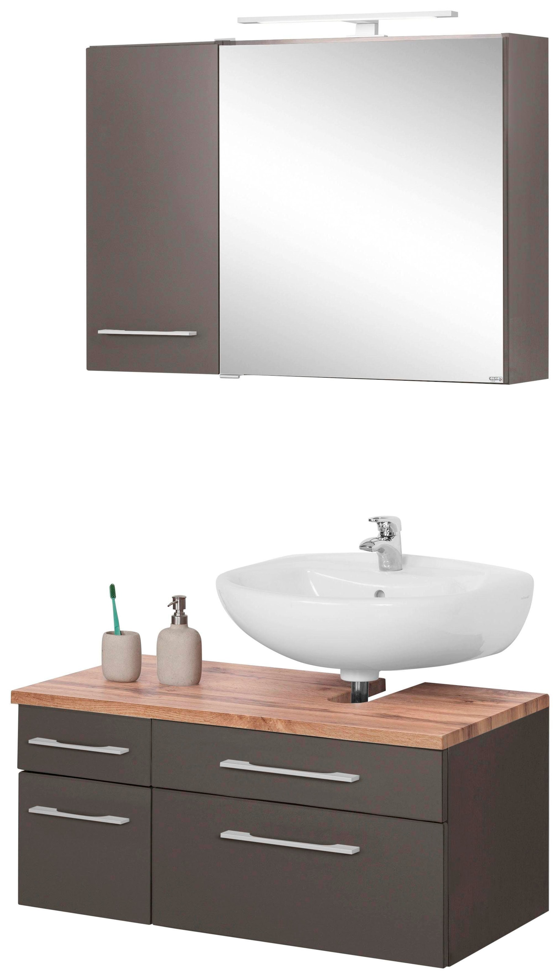 welltime Badmöbel-Set "Davos" 3 Stk. tlg. mit LED-Beleuchtung, Hängeschrank günstig online kaufen