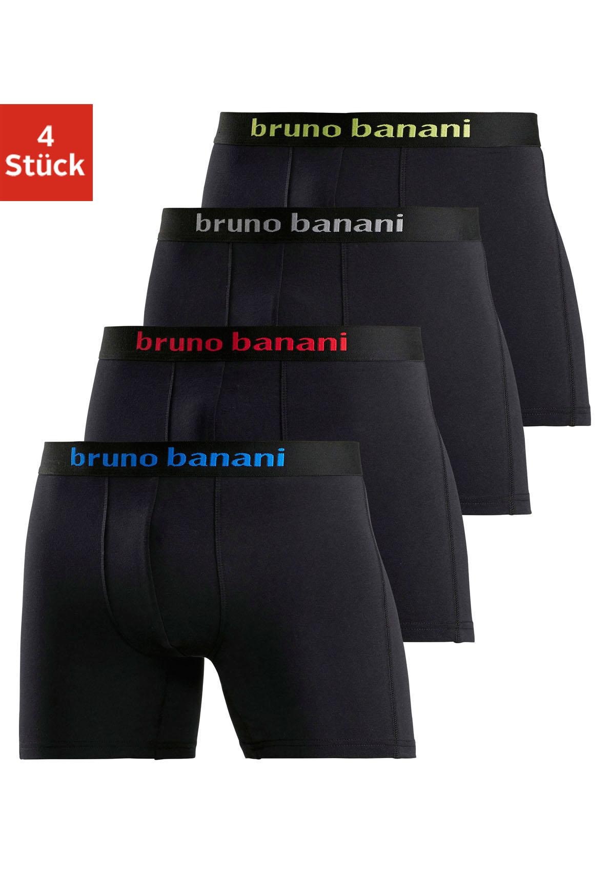 Bruno Banani Boxer "Boxershorts für Herren" Packung, 4 Stk. mit längerem Bein und auffälligen Logobund