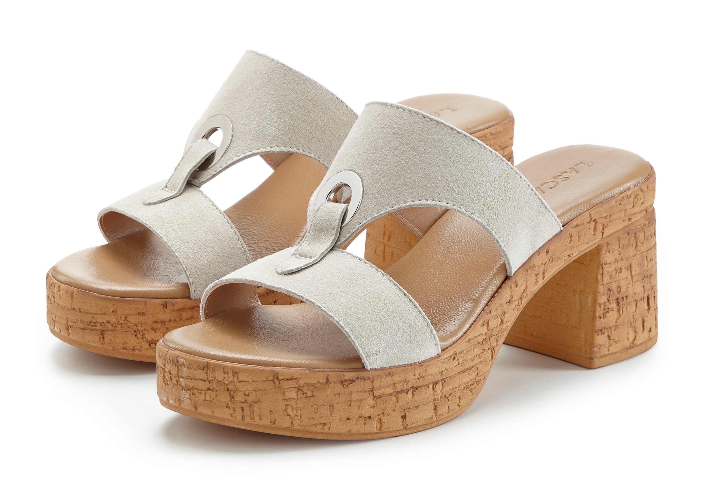 LASCANA Pantolette "Sandale, Mule, offener Schuh, Sommerschuh," aus Leder mit Blockabsatz in Kork-Optik