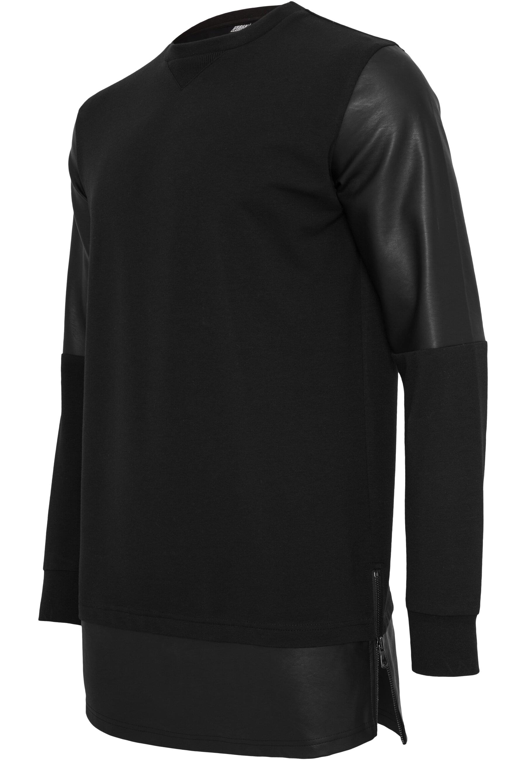 URBAN CLASSICS Rundhalspullover »Urban Classics Herren Long Zipped Synthetic Leather Crewneck«, (1 tlg.)