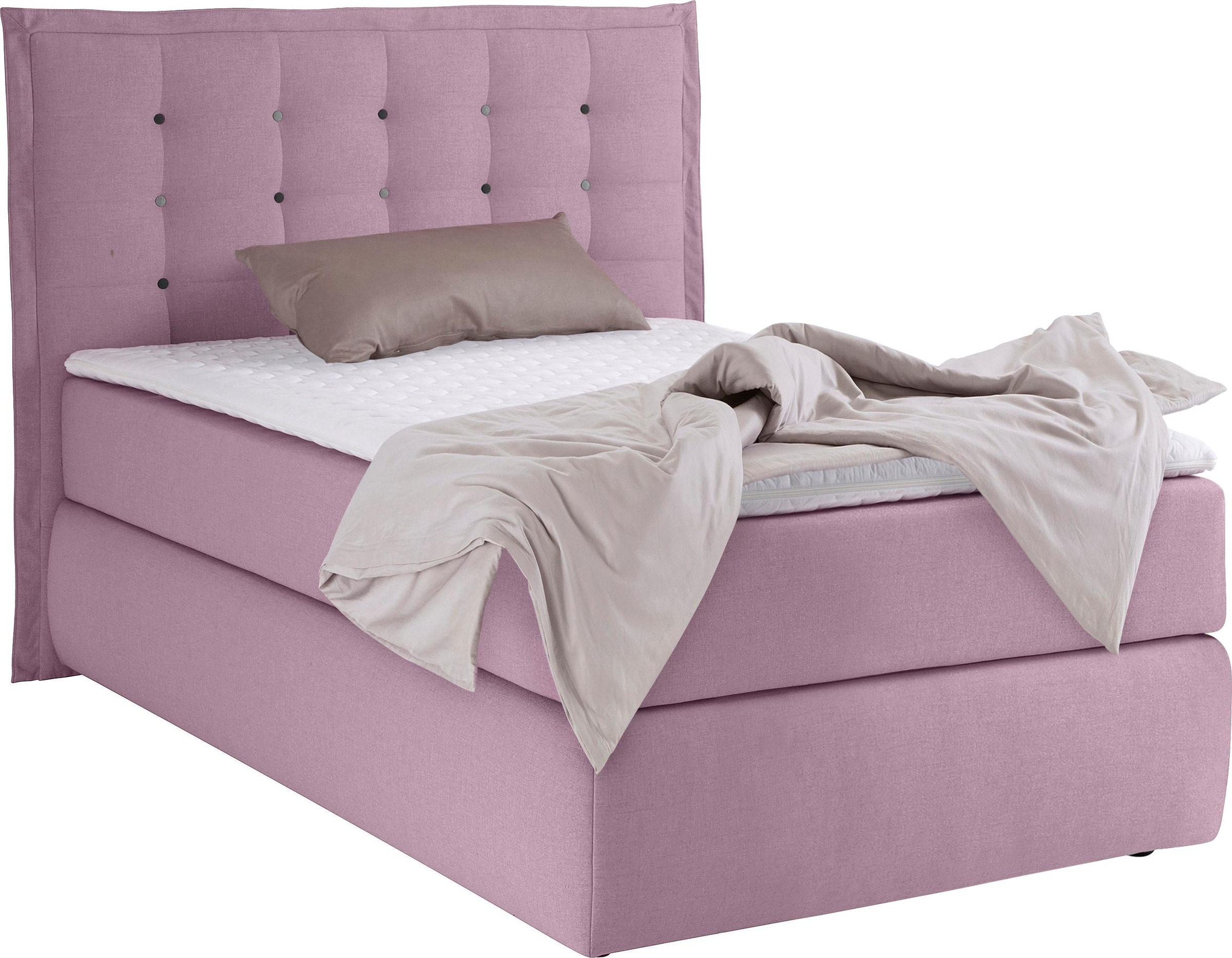 Home affaire Boxspringbett "Sagres" Kopfteil mit 2farbiger Flatterbiese und günstig online kaufen