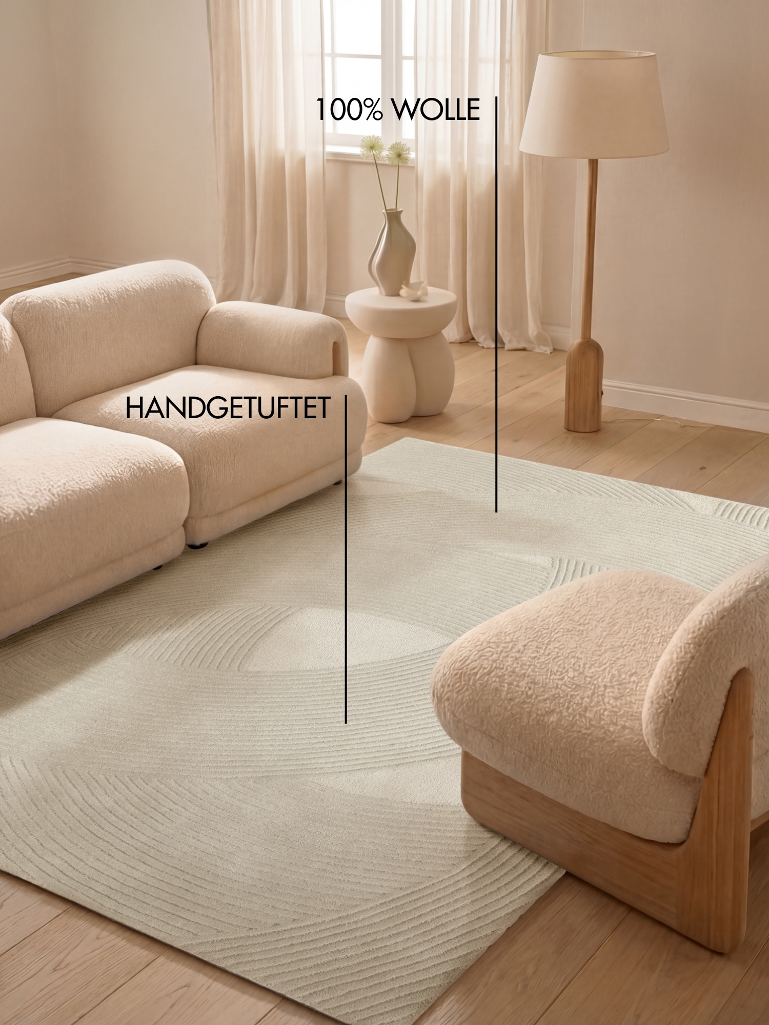 Ted Baker Wollteppich »Victoria« rechteckig 18 mm Höhe Naturteppich Wolle, Hoch-Tief-Design, Wohnzimmer, Schlafzimmer