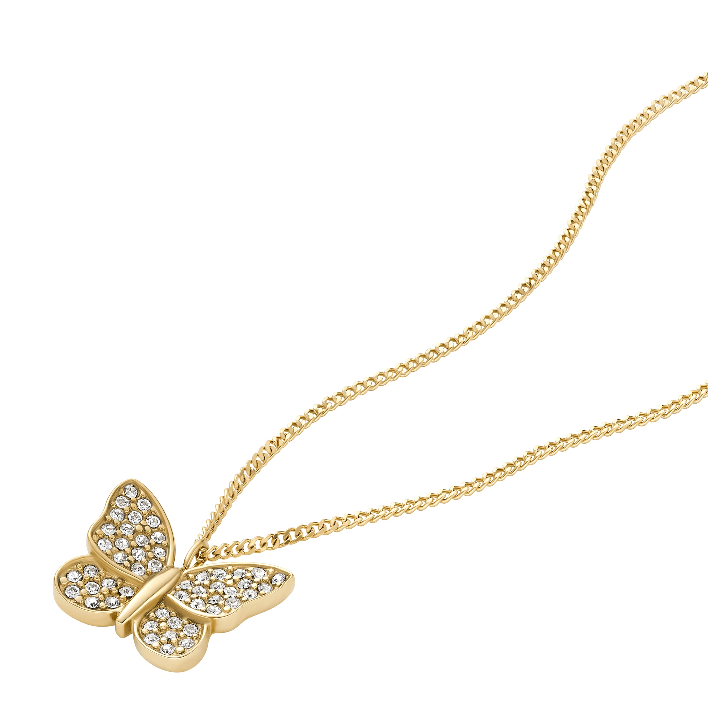 Fossil Kette mit Anhänger »Schmuck Geschenk Edelstahl SUTTON Schmetterling«, mit Glasstein